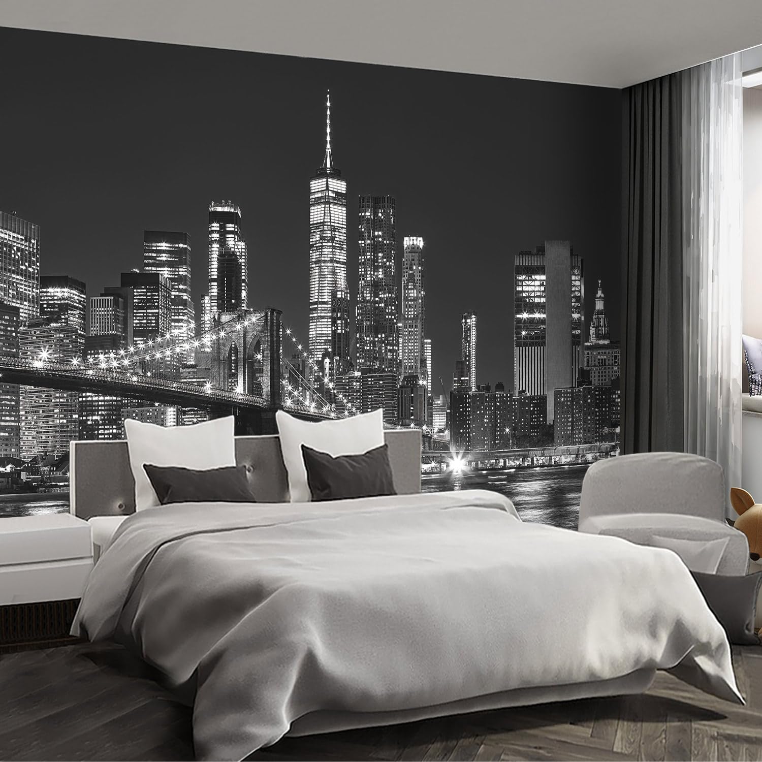 Brooklyn Bridge City View Mural Living Room couches Extra Large wall murals new york Cities Wallpaper Bedroom California Picture Landscape - 108"x75"（It's not Peel and Stick.）
