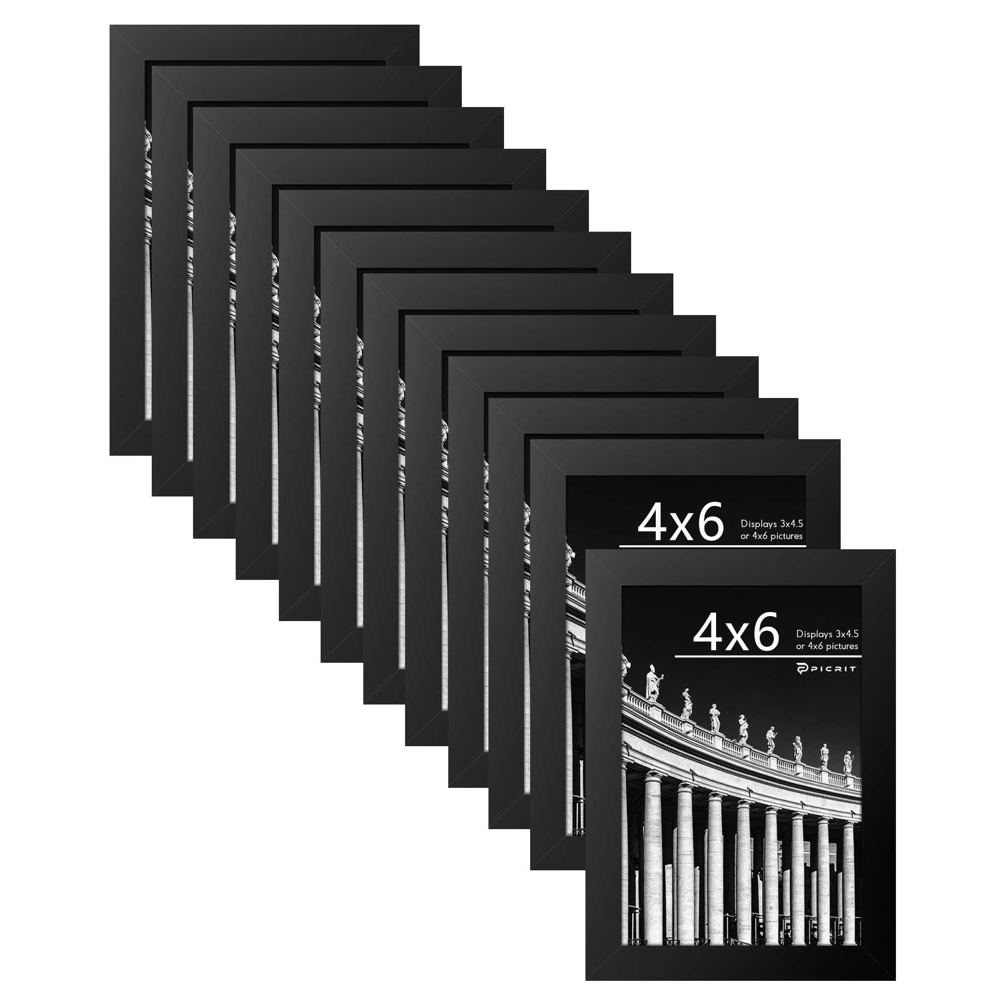 Picrit 8x10 Picture Frame Set of 12, Display 5x7 with Mat or 8x10 without Mat, Photo Frames for Wall Mounting or Table Top Display, Black