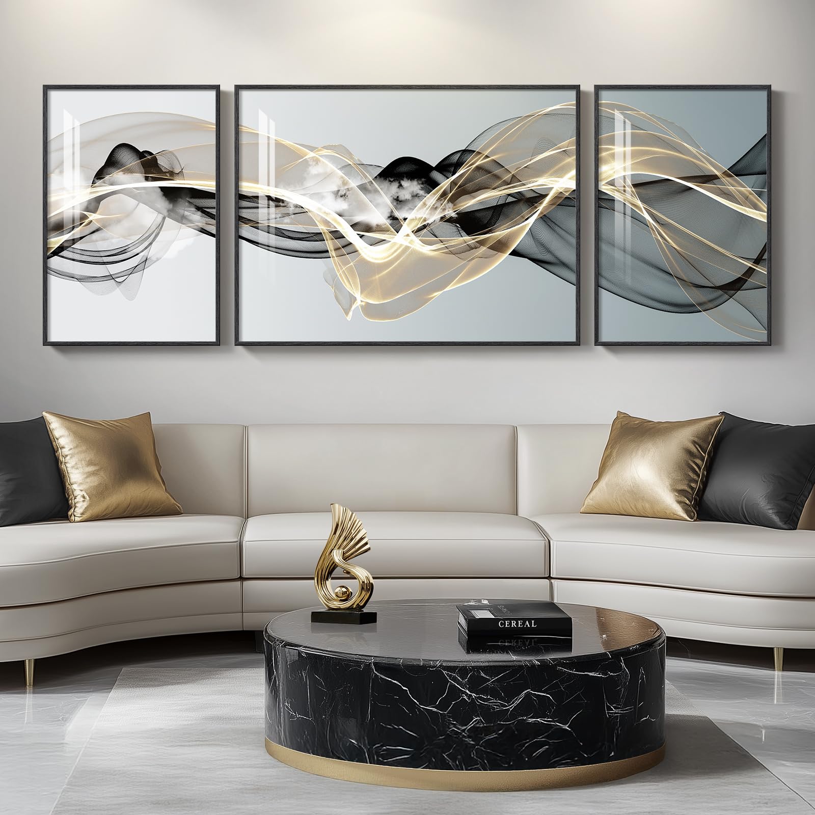 Large Framed Modern Abstract Wall Art for Living Room, Minimalist Bright Style Prints Wall Paintings Artwork for Walls, Silver Gray Contemporary Luxury Pictures for Hallway, Office Wall Decor 24x36 In