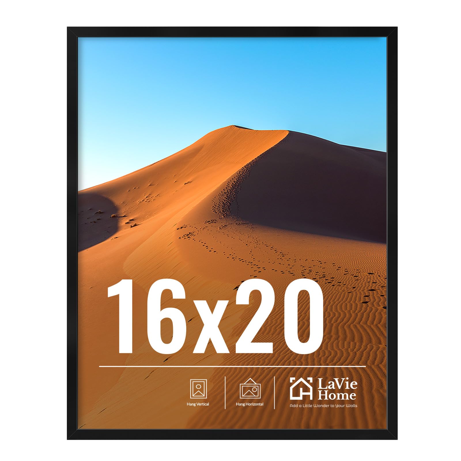 LaVie Home 11x14 Picture Frame for Wall Display, 11 x 14 Black Picture Frame with HD Plexiglas, 11 by 14 Poster Frame 1 Pack, Display Frame for Vertical or Horizontal, Classic Collection