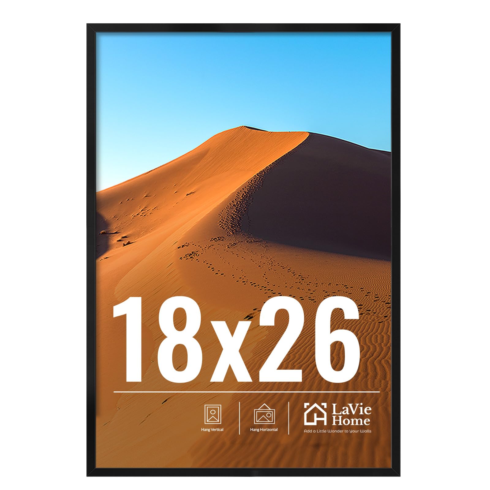 LaVie Home 11x14 Picture Frame for Wall Display, 11 x 14 Black Picture Frame with HD Plexiglas, 11 by 14 Poster Frame 1 Pack, Display Frame for Vertical or Horizontal, Classic Collection