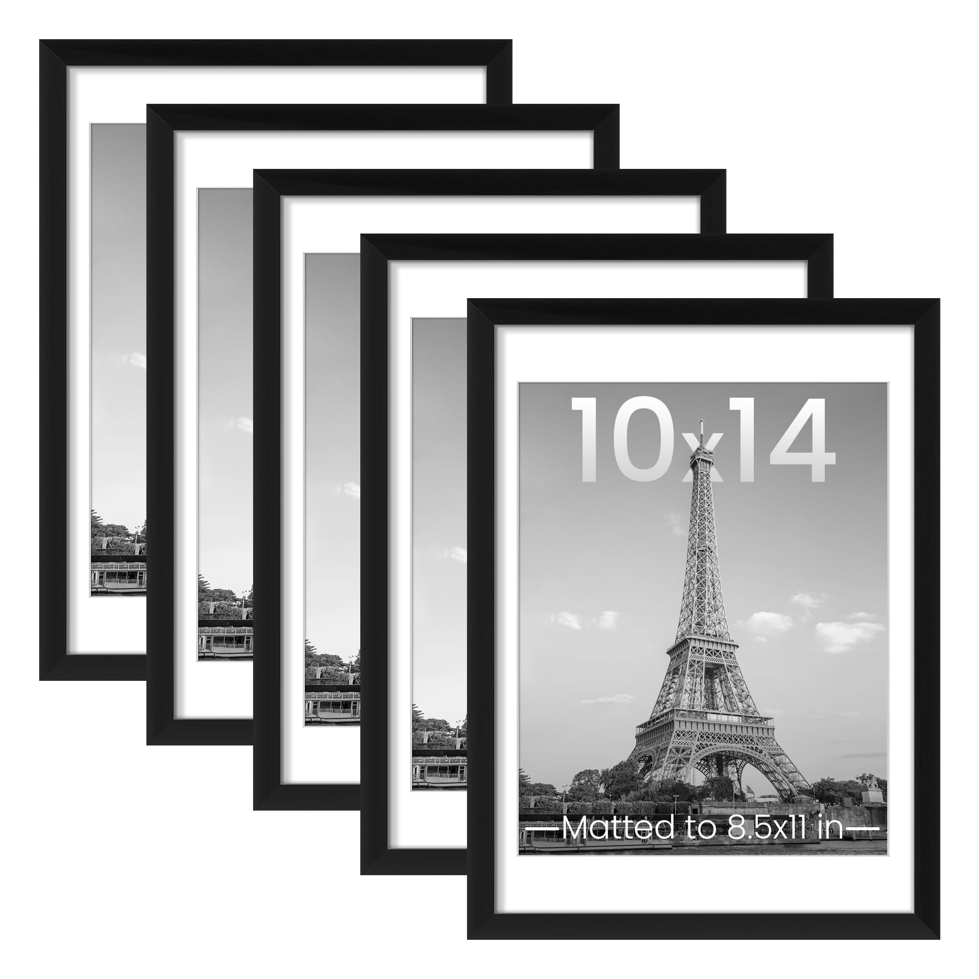 upsimples 8x10 Picture Frame Set of 5, Display Pictures 5x7 with Mat or 8 x 10 Without, Wall Gallery Photo Frames, Black
