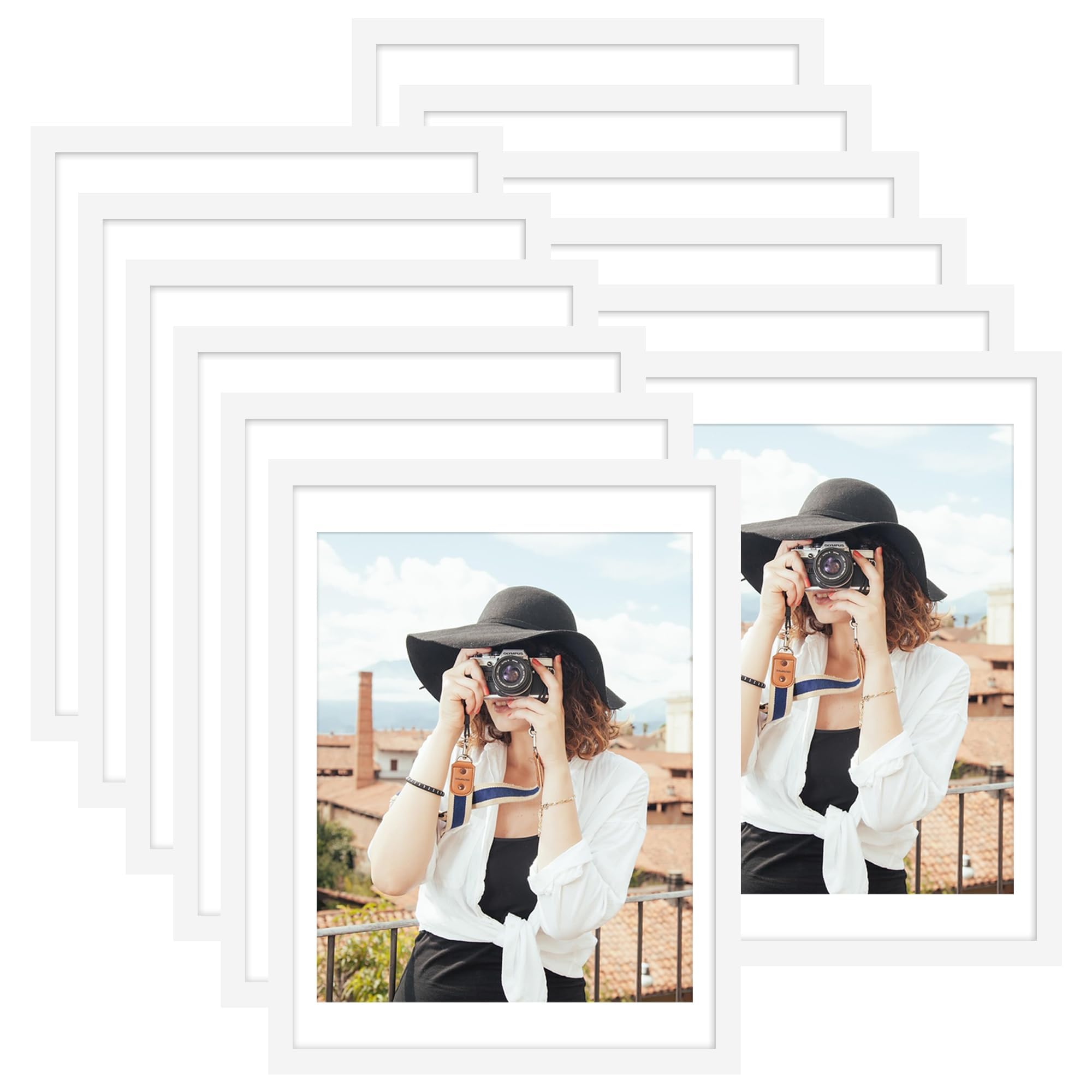 Picrit 8x10 Picture Frame Set of 12, Display 5x7 with Mat or 8x10 without Mat, Photo Frames for Wall Mounting or Table Top Display, Black