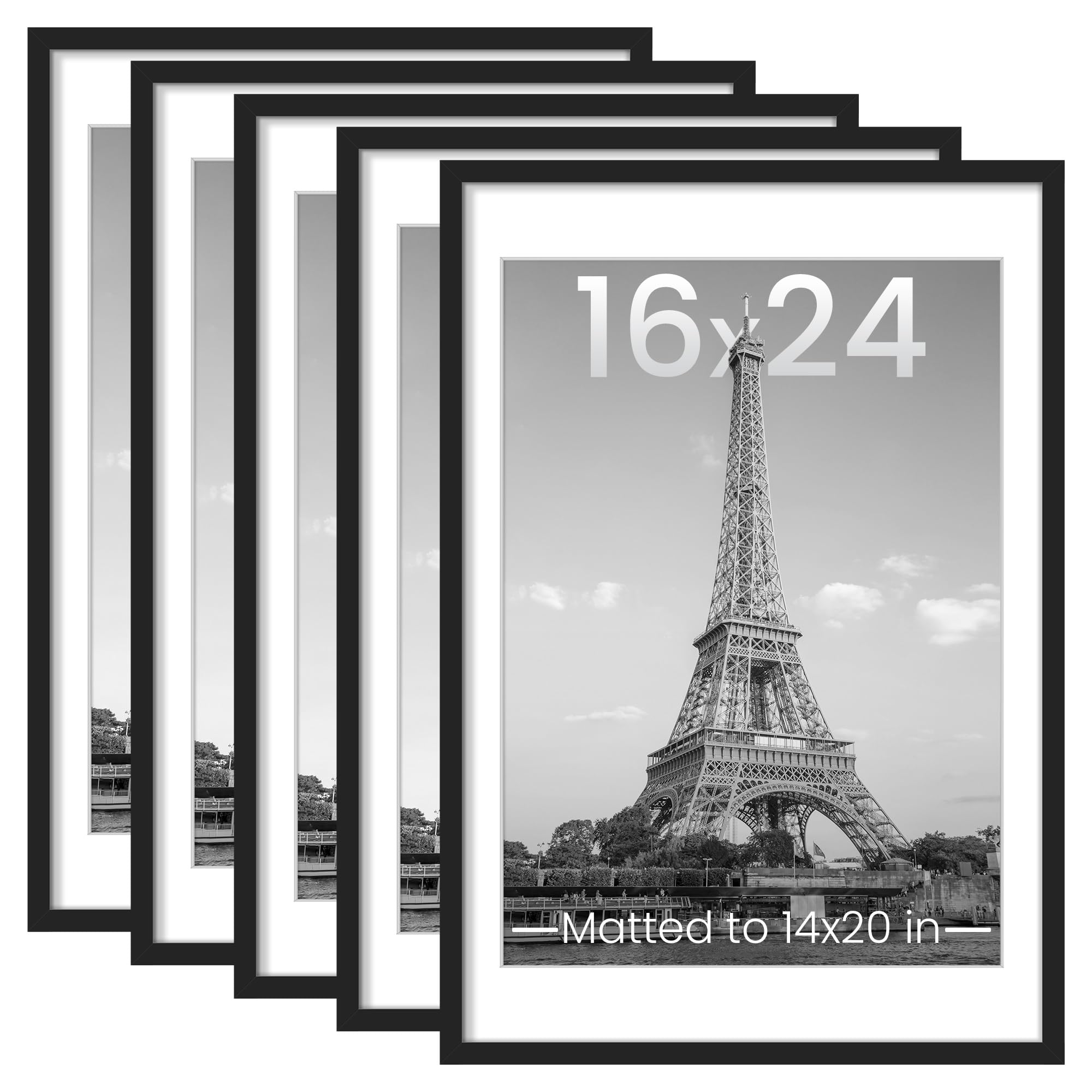 upsimples 8.5x11 Picture Frame Set of 5, Display Pictures 6x8 with Mat or 8.5 by 11 Without, Wall Gallery Photo Frames, Black