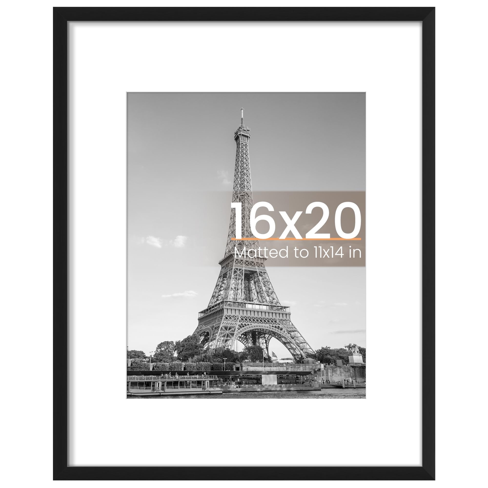 upsimples 12x16 Picture Frame, Display Pictures 8.5x11 with Mat or 12x16 Without Mat, Wall Hanging Photo Frame, Black, 1 Pack