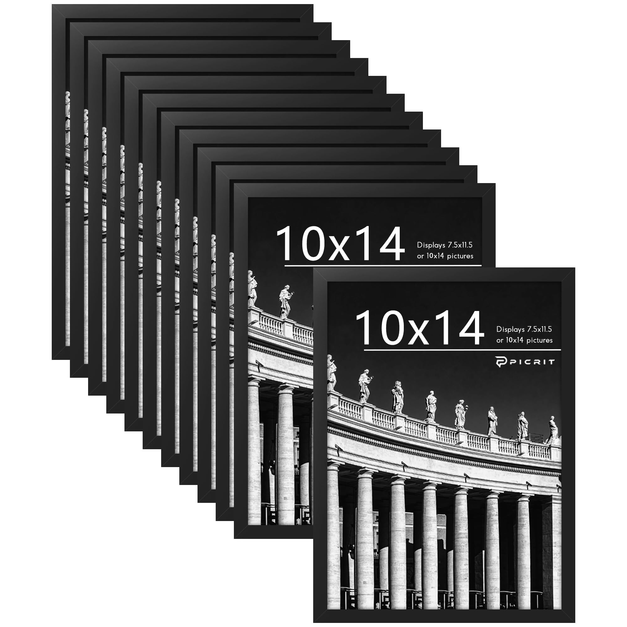Picrit 8x10 Picture Frame Set of 12, Display 5x7 with Mat or 8x10 without Mat, Photo Frames for Wall Mounting or Table Top Display, Black