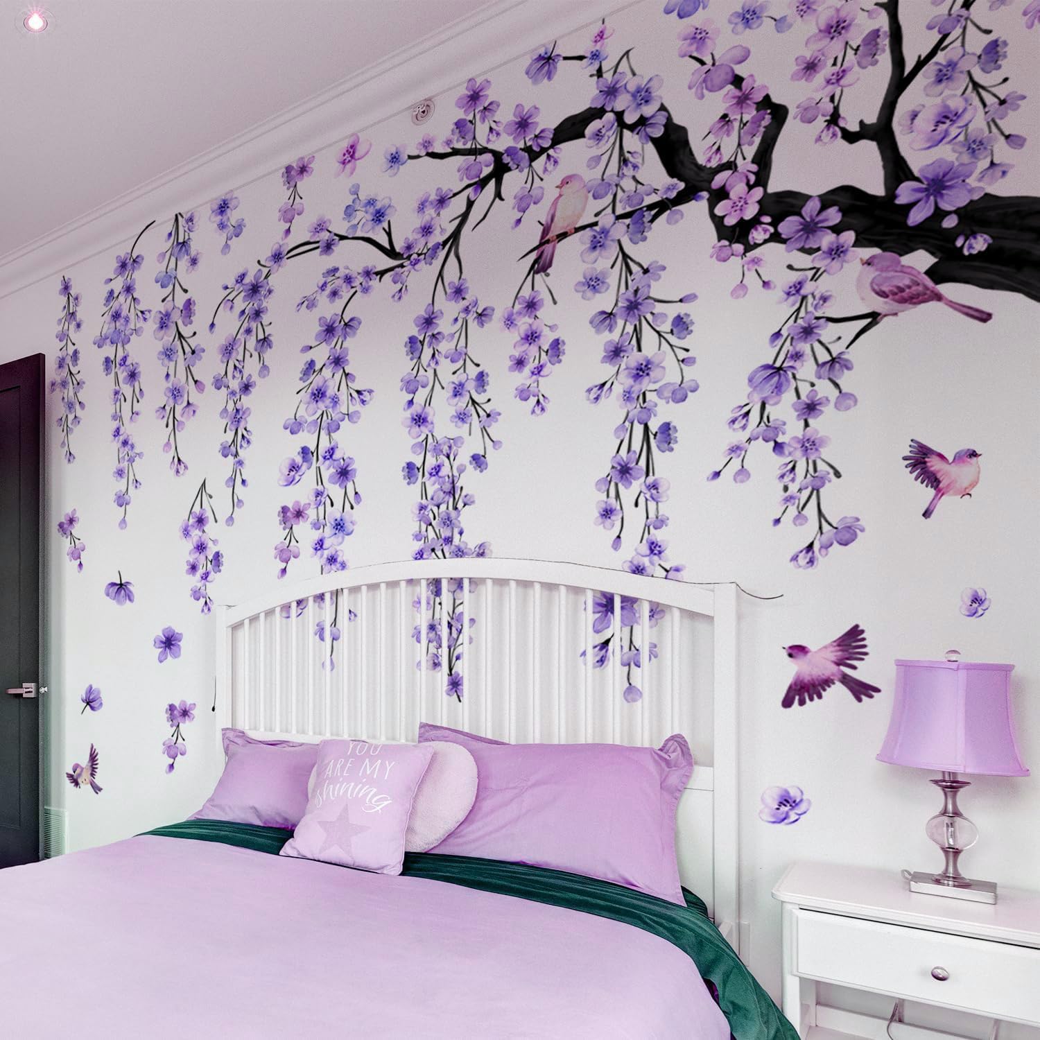 Lilac Wall Decoration Large Green Tree Wall Stickers, 3 Sheets Hanging Vine Tree Wall Decals Peel and Stick Leaves Branch Wall Murals Decor for Living Room Bedroom (Green, 11.8 * 35.4inch)