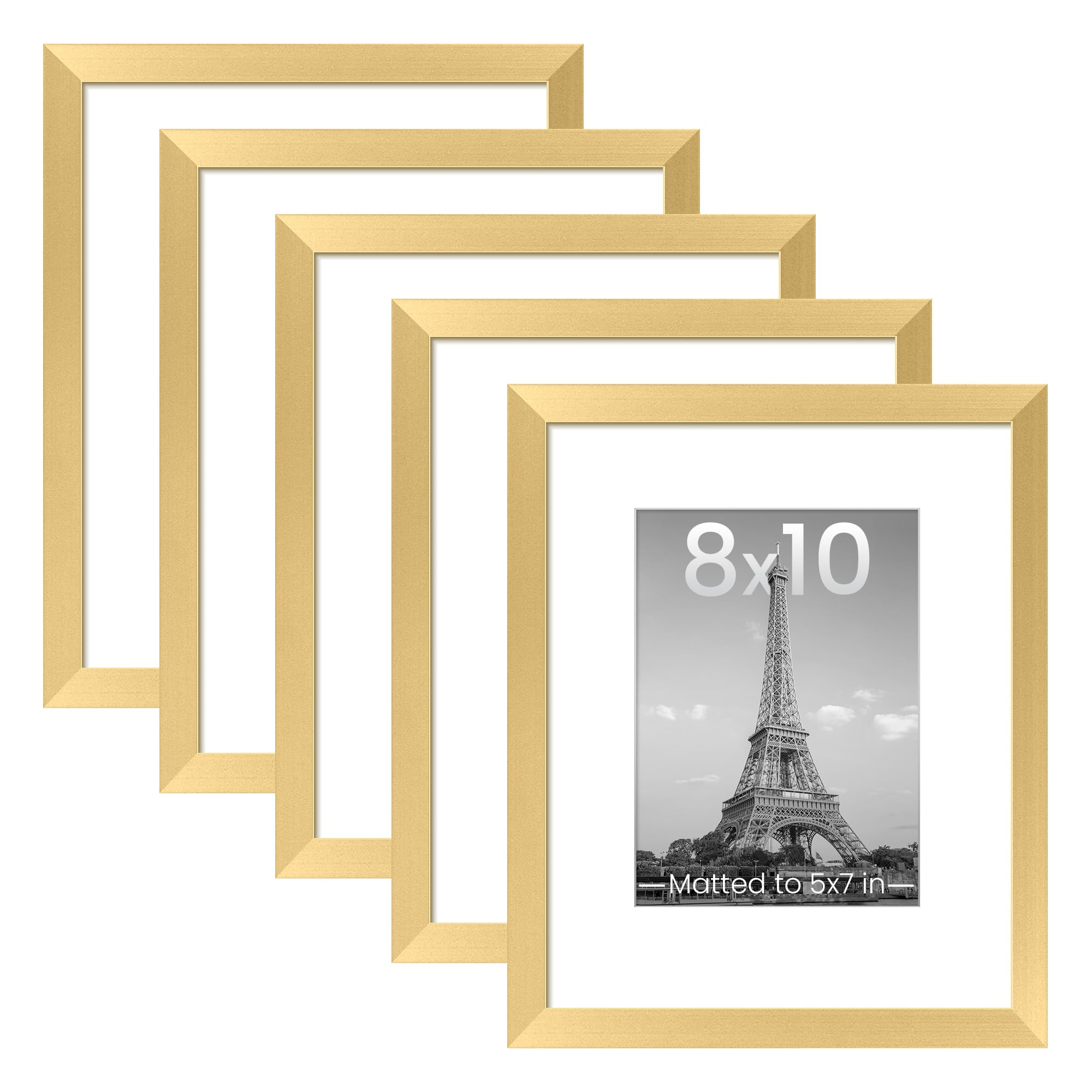 upsimples 8.5x11 Picture Frame Set of 5, Display Pictures 6x8 with Mat or 8.5 by 11 Without, Wall Gallery Photo Frames, Black