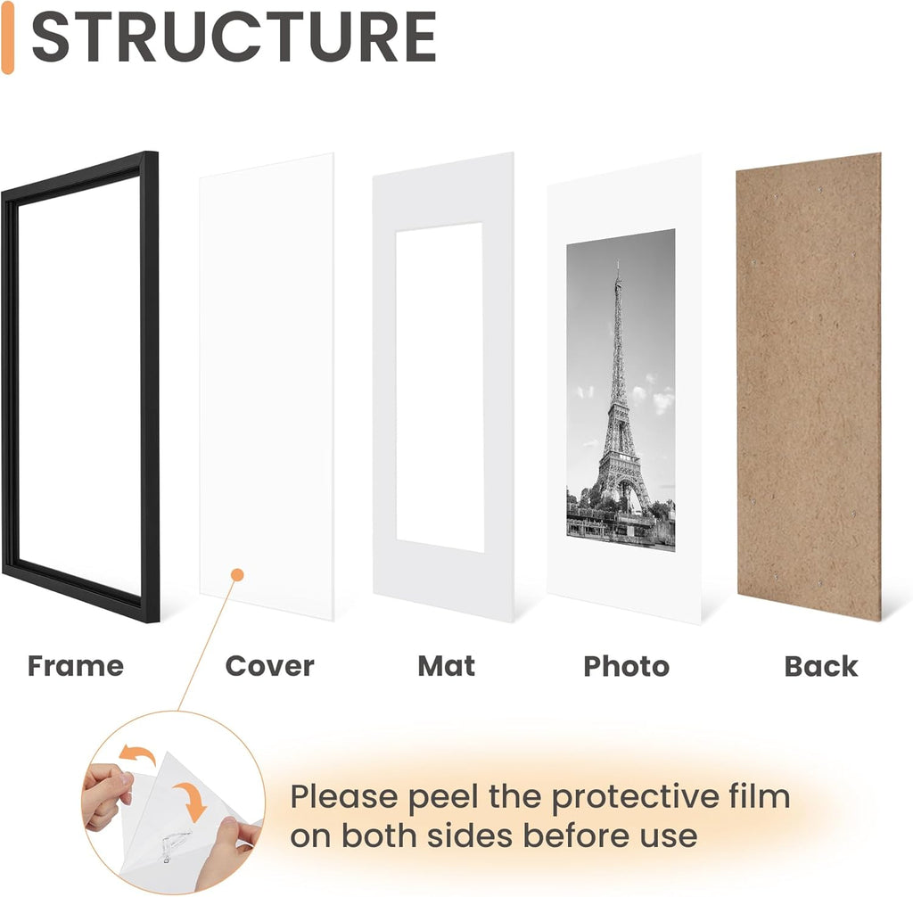 upsimples 8x10 Picture Frame Set of 5, Display Pictures 5x7 with Mat or 8 x 10 Without, Wall Gallery Photo Frames, Black