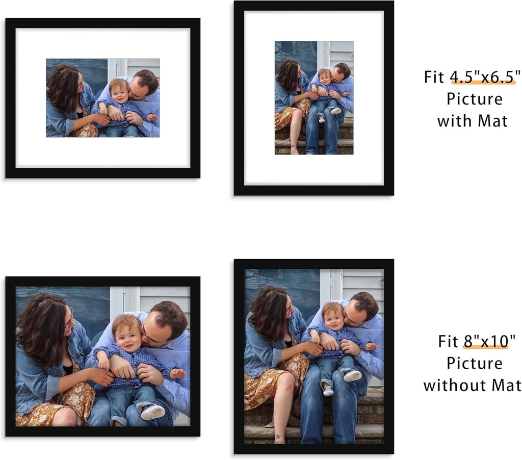 Picrit 8x10 Picture Frame Set of 12, Display 5x7 with Mat or 8x10 without Mat, Photo Frames for Wall Mounting or Table Top Display, Black