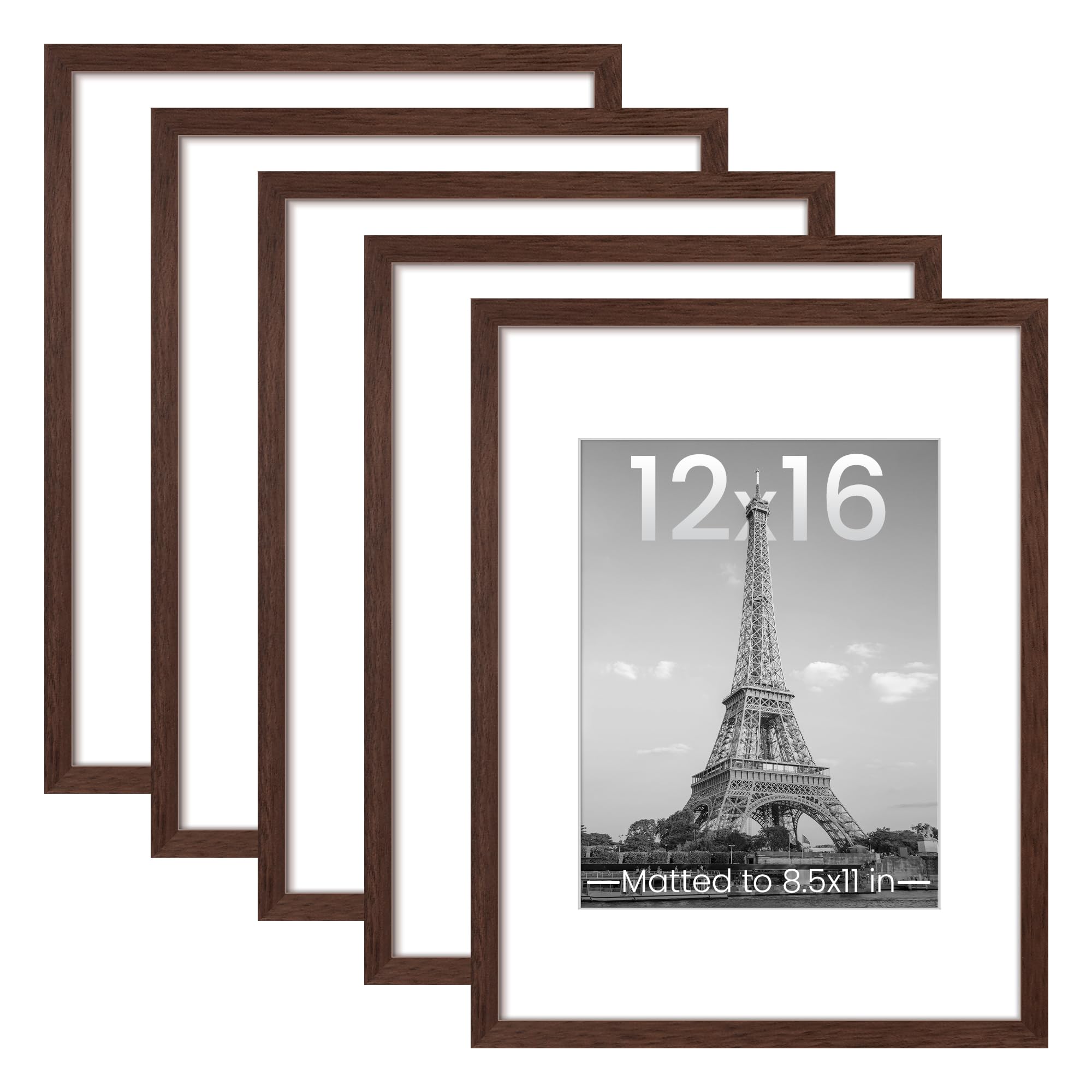 upsimples 8.5x11 Picture Frame Set of 5, Display Pictures 6x8 with Mat or 8.5 by 11 Without, Wall Gallery Photo Frames, Black