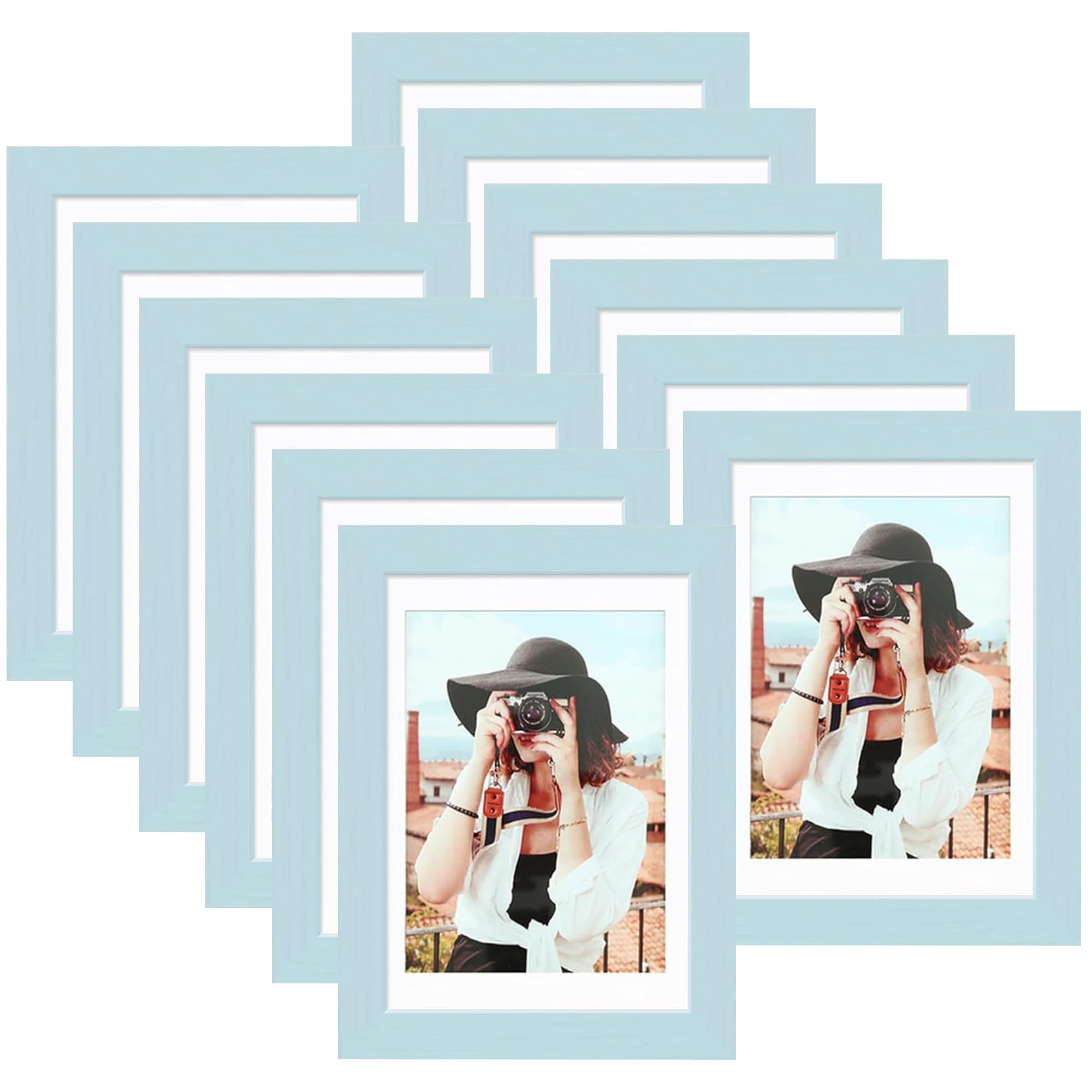 Picrit 8x10 Picture Frame Set of 12, Display 5x7 with Mat or 8x10 without Mat, Photo Frames for Wall Mounting or Table Top Display, Black
