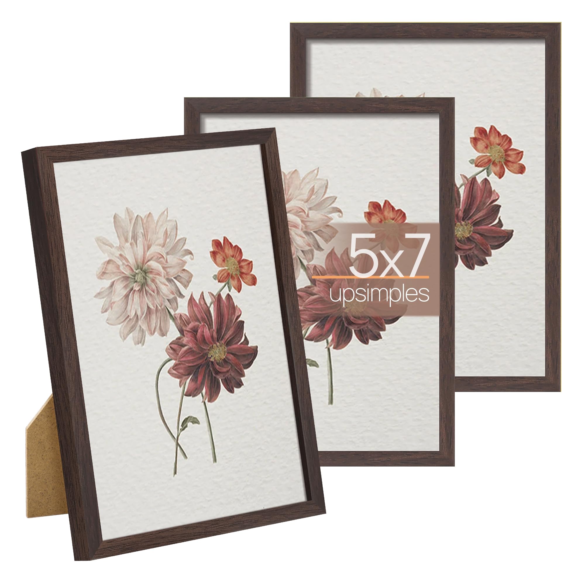 upsimples 5x7 Picture Frame Set of 3, Made of High Definition Glass for 5 x 7 Black Frames, Wall and Tabletop Display Thin Border Photo Frame for Home Décor
