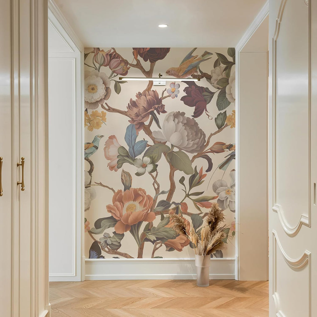 Zeeko Floral Peel and Stick Wallpaper Mural Beige Flower Wallpaper for Bedroom TV Background Large Wall Murals Wall Paintings Art Deco 98" H x 59" W (Covers 40 sq. ft.)
