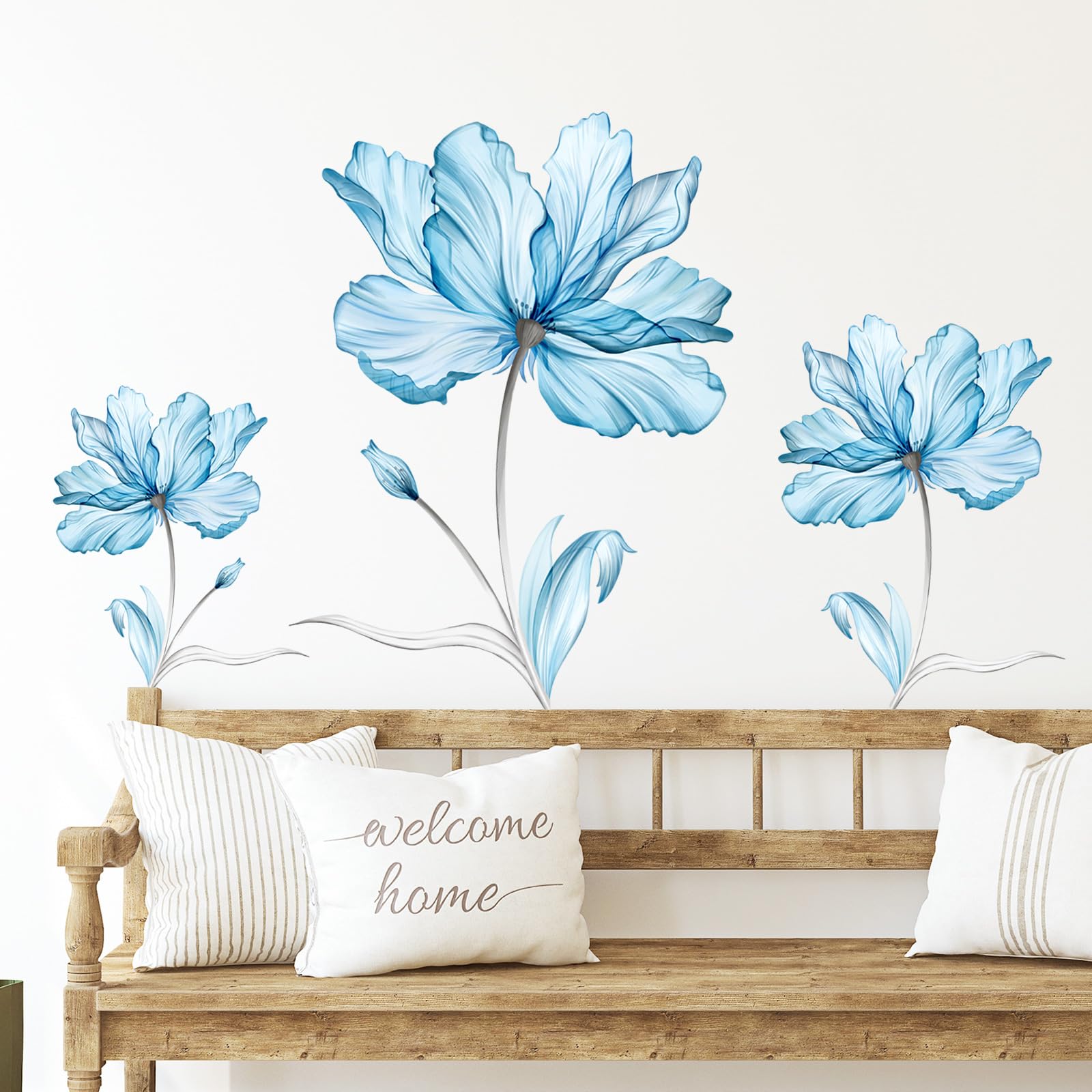 Zonon 6 Pcs Flowers Wall Decals Stickers Vinyl Removable Peel and Stick Colorful Dragonflies Floral Wall Murals Decor for Bedroom Living Room Nursery(Beautiful)