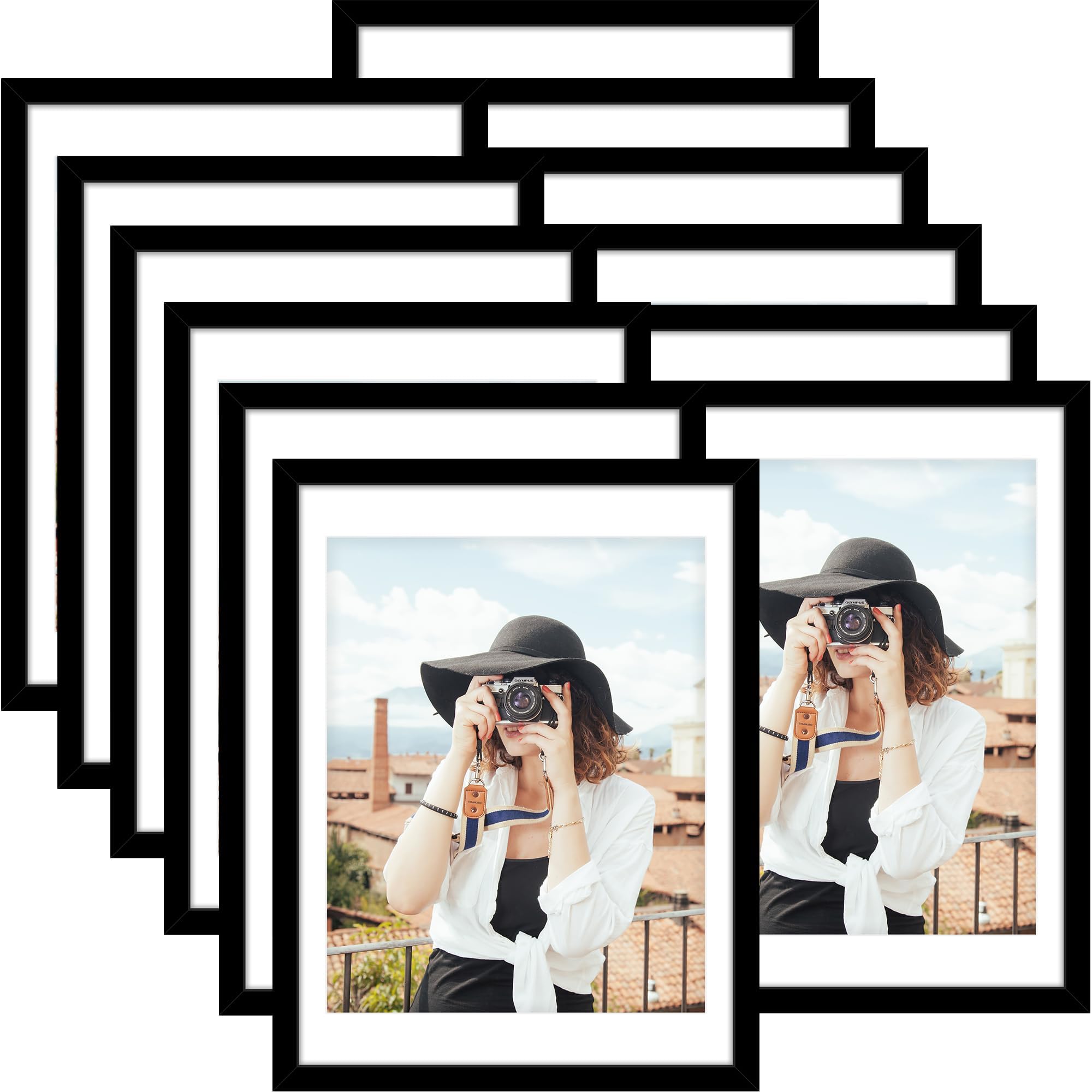 Picrit 8x10 Picture Frame Set of 12, Display 5x7 with Mat or 8x10 without Mat, Photo Frames for Wall Mounting or Table Top Display, Black