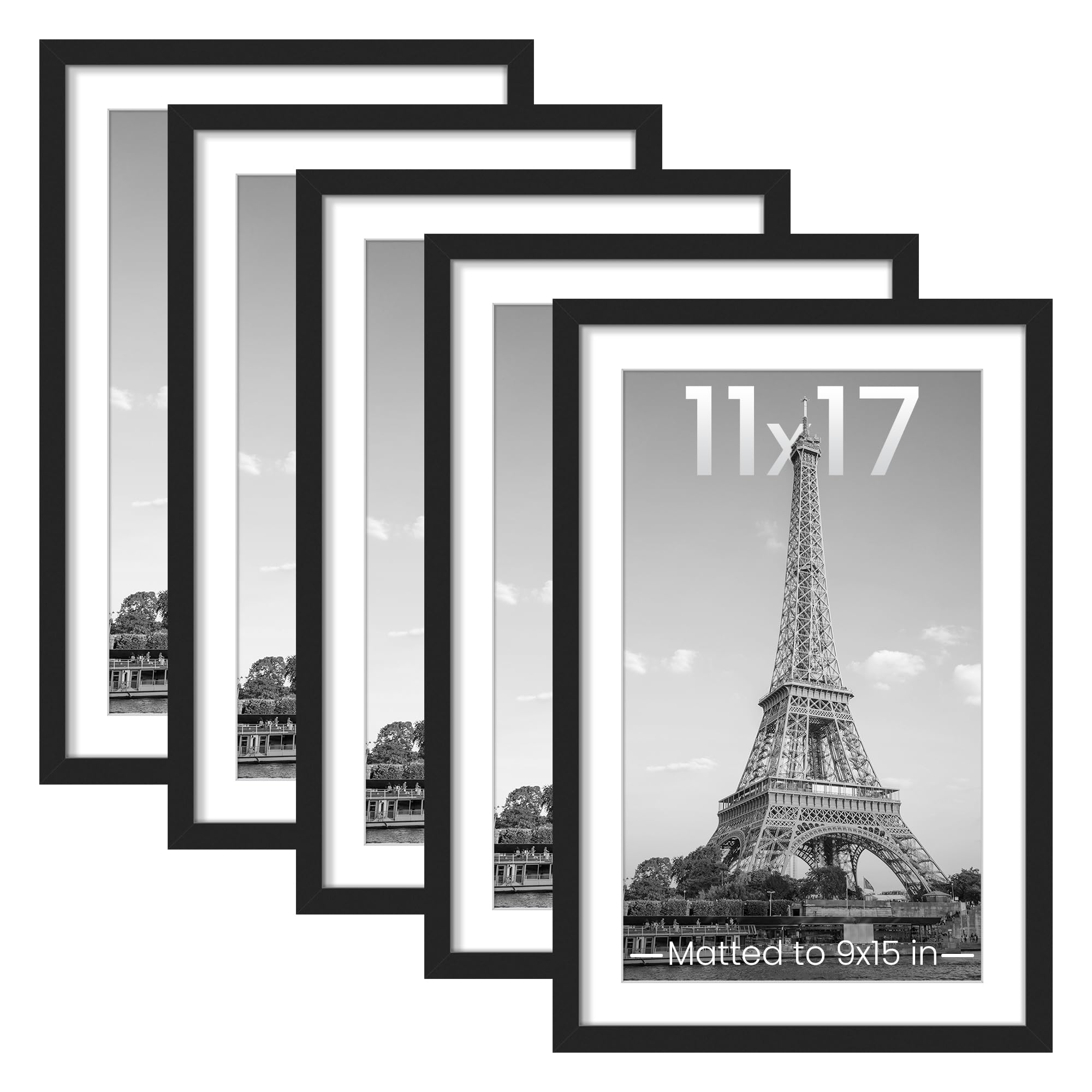 upsimples 8x10 Picture Frame Set of 5, Display Pictures 5x7 with Mat or 8 x 10 Without, Wall Gallery Photo Frames, Black