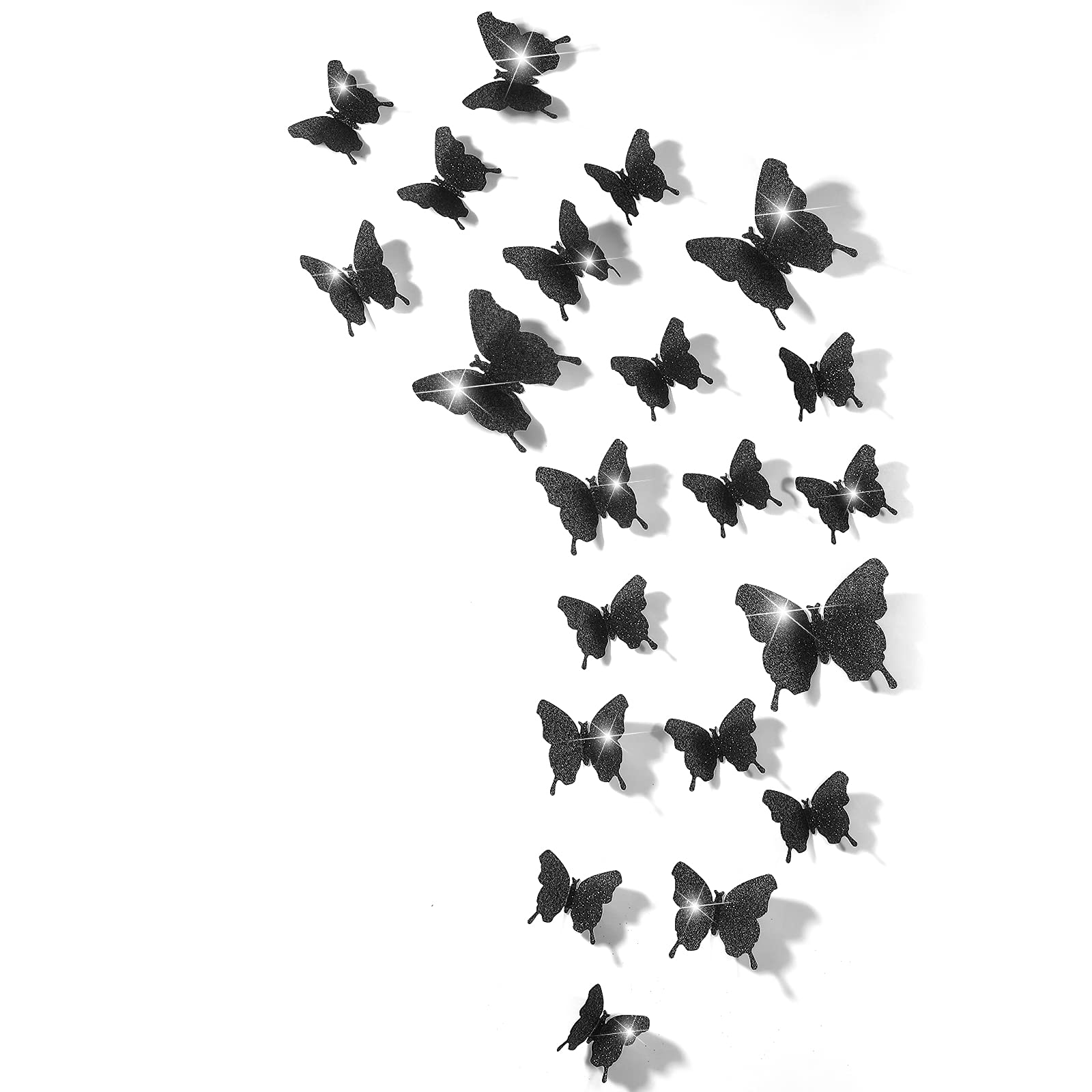 BBTO 48 Pieces Butterfly Wall Decor DIY 3D Mirror Butterfly Stickers Removable Decals Crafts for Birthday Party Bedroom School Bathroom Living Room Decor（Sliver）