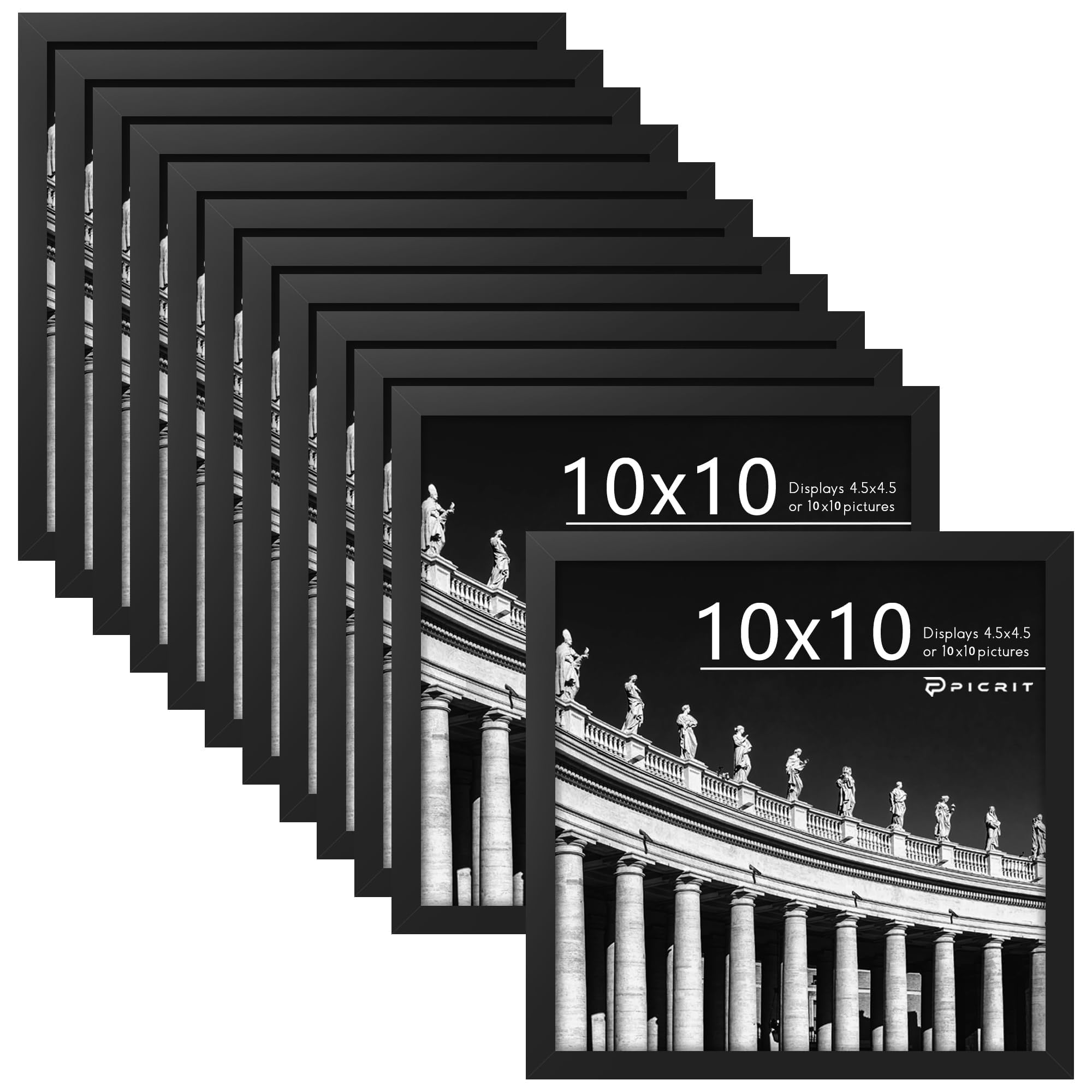 Picrit 8x10 Picture Frame Set of 12, Display 5x7 with Mat or 8x10 without Mat, Photo Frames for Wall Mounting or Table Top Display, Black