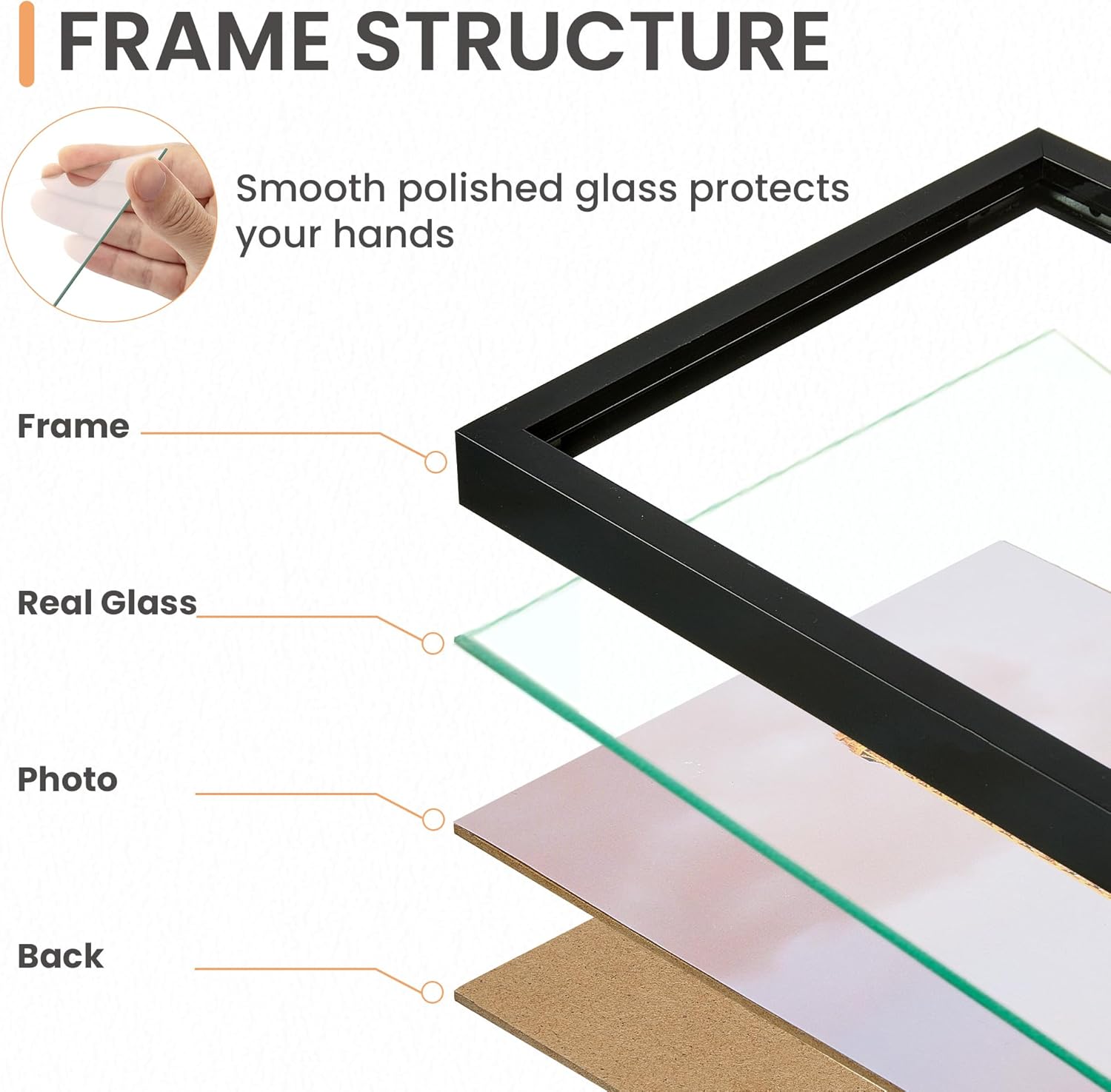 upsimples 5x7 Picture Frame Set of 3, Made of High Definition Glass for 5 x 7 Black Frames, Wall and Tabletop Display Thin Border Photo Frame for Home Décor