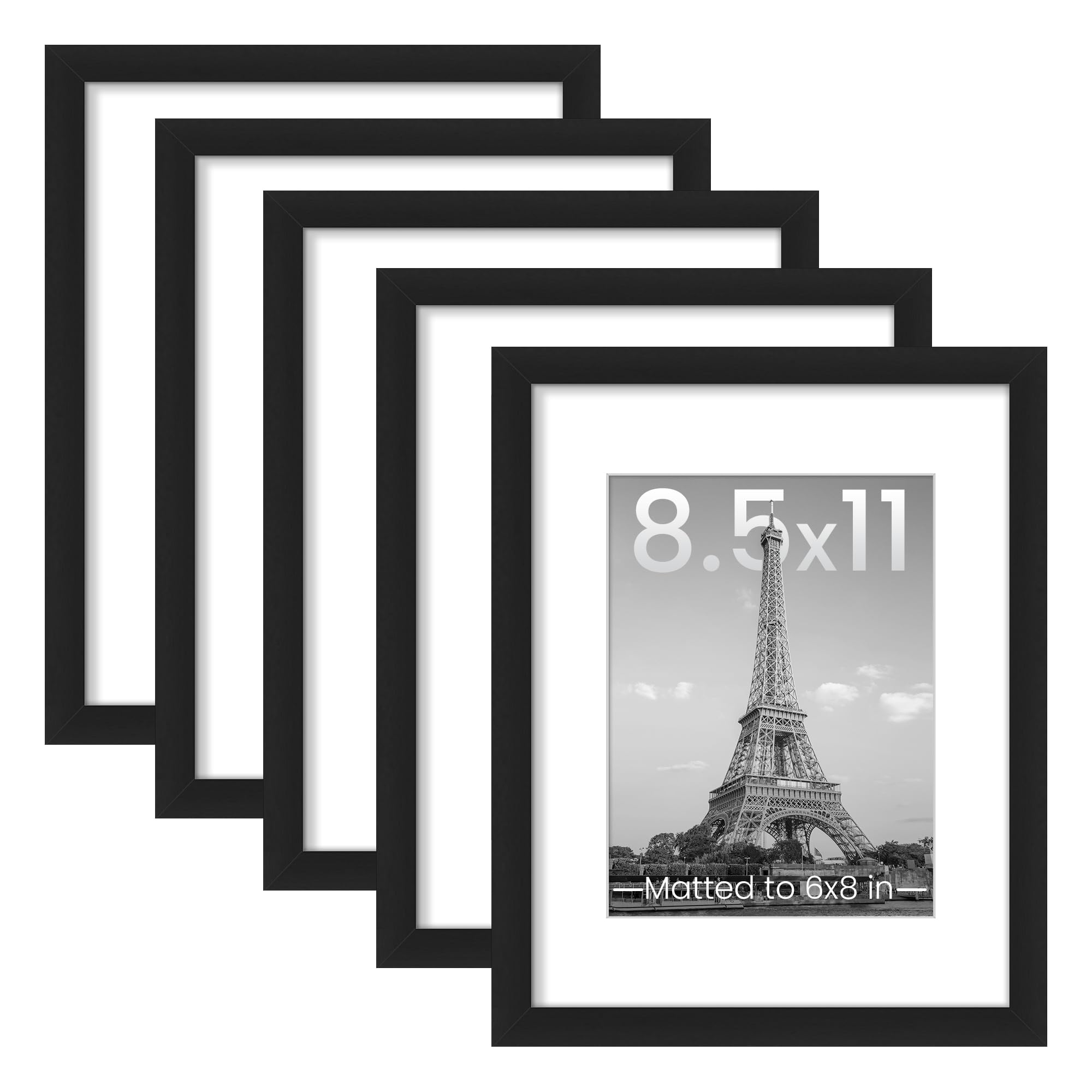 upsimples 8x10 Picture Frame Set of 5, Display Pictures 5x7 with Mat or 8 x 10 Without, Wall Gallery Photo Frames, Black