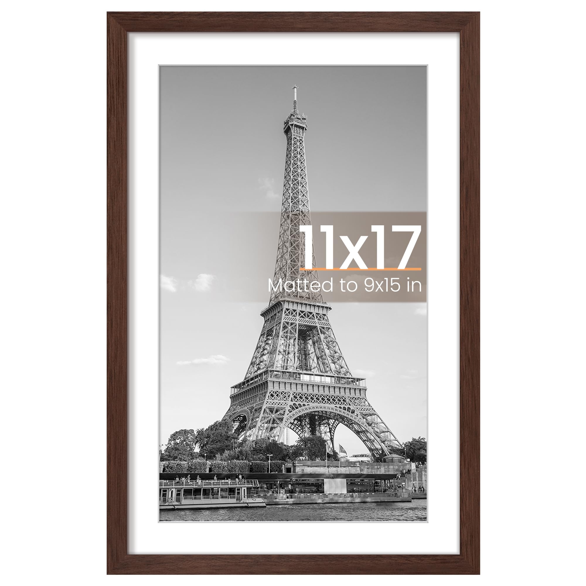 upsimples 11x17 Picture Frame, Display Pictures 9x15 with Mat or 11 x 17 Without, Wall Hanging Poster Frames, Black, 1 Pack
