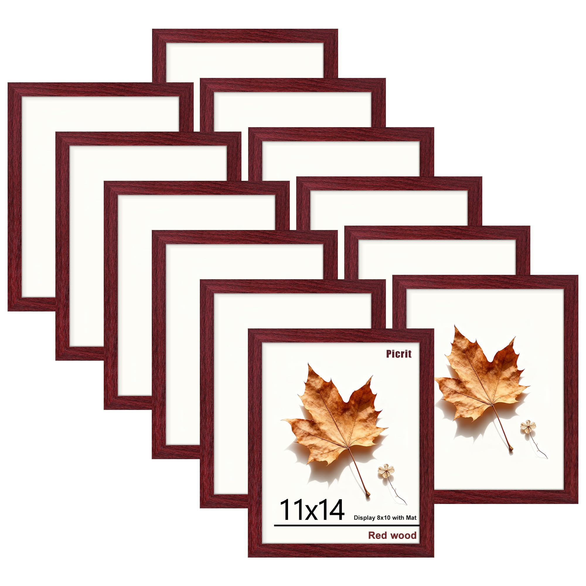 Picrit 8x10 Picture Frame Set of 12, Display 5x7 with Mat or 8x10 without Mat, Photo Frames for Wall Mounting or Table Top Display, Black