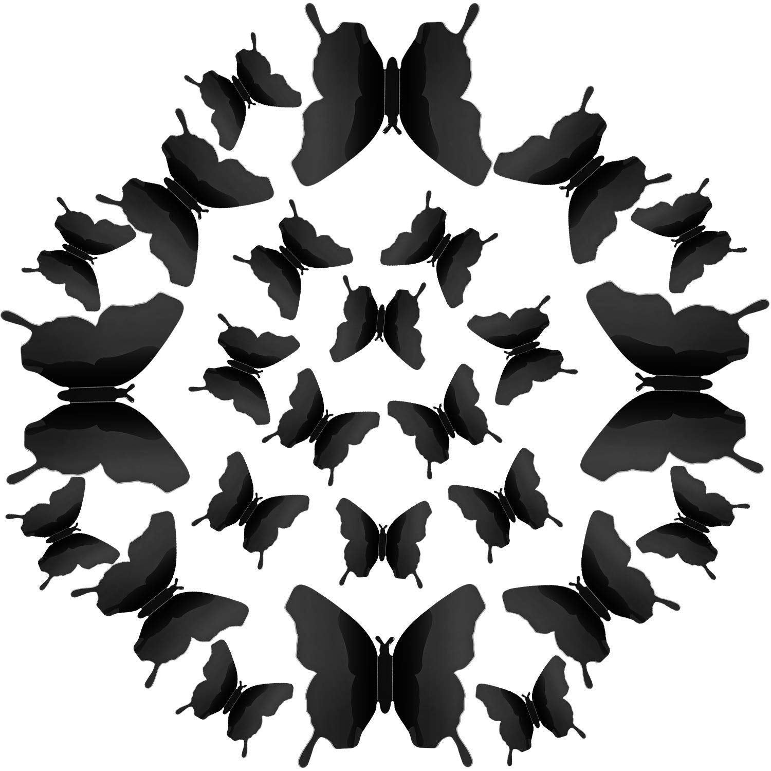 BBTO 48 Pieces Butterfly Wall Decor DIY 3D Mirror Butterfly Stickers Removable Decals Crafts for Birthday Party Bedroom School Bathroom Living Room Decor（Sliver）