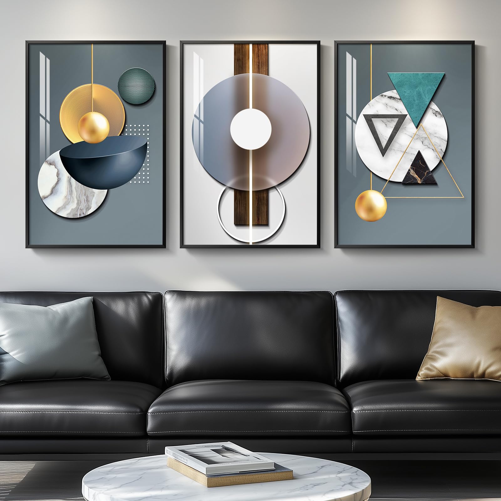 Large Framed Modern Abstract Wall Art for Living Room, Minimalist Bright Style Prints Wall Paintings Artwork for Walls, Silver Gray Contemporary Luxury Pictures for Hallway, Office Wall Decor 24x36 In