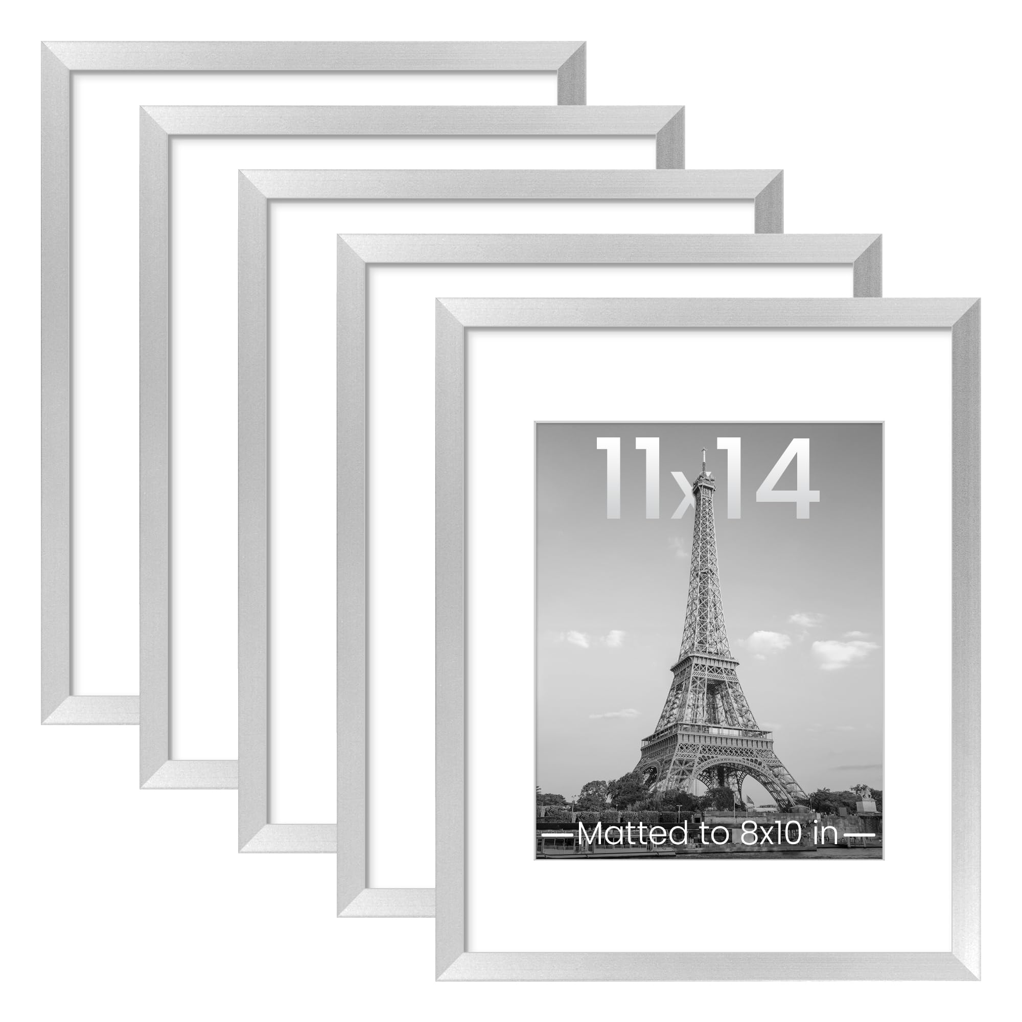 upsimples 8.5x11 Picture Frame Set of 5, Display Pictures 6x8 with Mat or 8.5 by 11 Without, Wall Gallery Photo Frames, Black