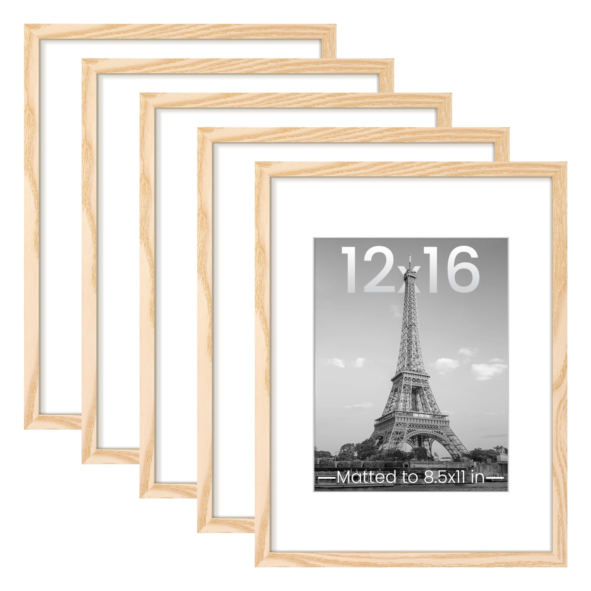 upsimples 8x10 Picture Frame Set of 5, Display Pictures 5x7 with Mat or 8 x 10 Without, Wall Gallery Photo Frames, Black