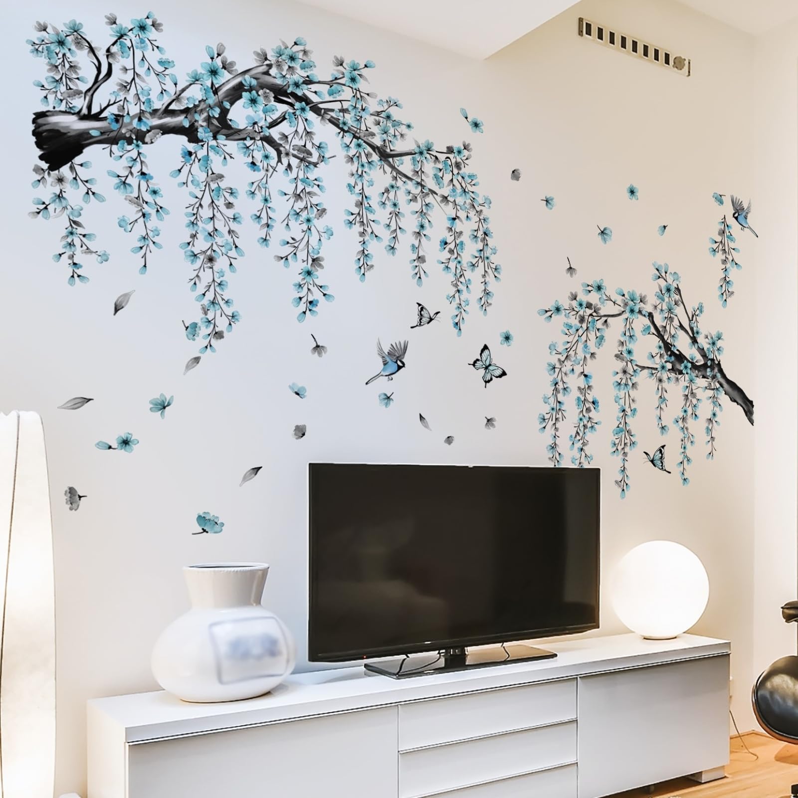 Lilac Wall Decoration Large Green Tree Wall Stickers, 3 Sheets Hanging Vine Tree Wall Decals Peel and Stick Leaves Branch Wall Murals Decor for Living Room Bedroom (Green, 11.8 * 35.4inch)