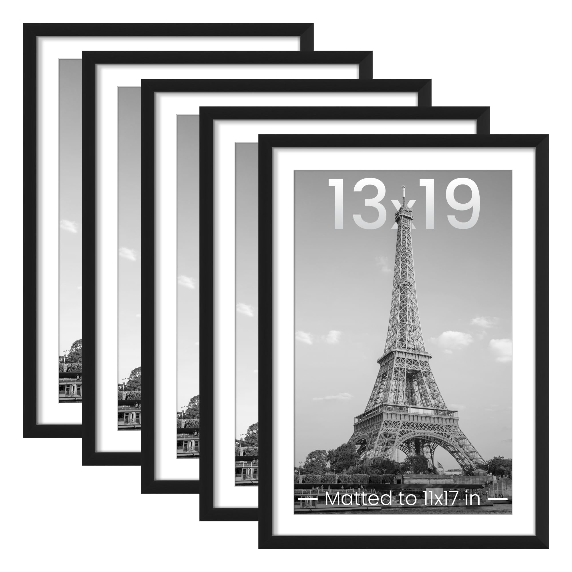 upsimples 8x10 Picture Frame Set of 5, Display Pictures 5x7 with Mat or 8 x 10 Without, Wall Gallery Photo Frames, Black
