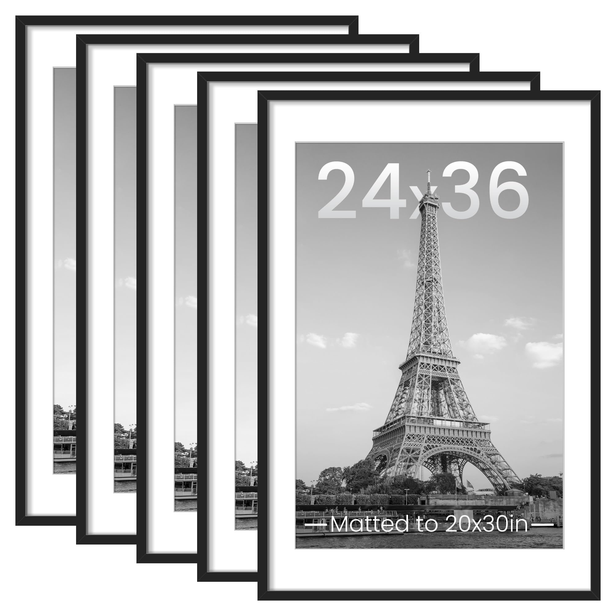 upsimples 8.5x11 Picture Frame Set of 5, Display Pictures 6x8 with Mat or 8.5 by 11 Without, Wall Gallery Photo Frames, Black