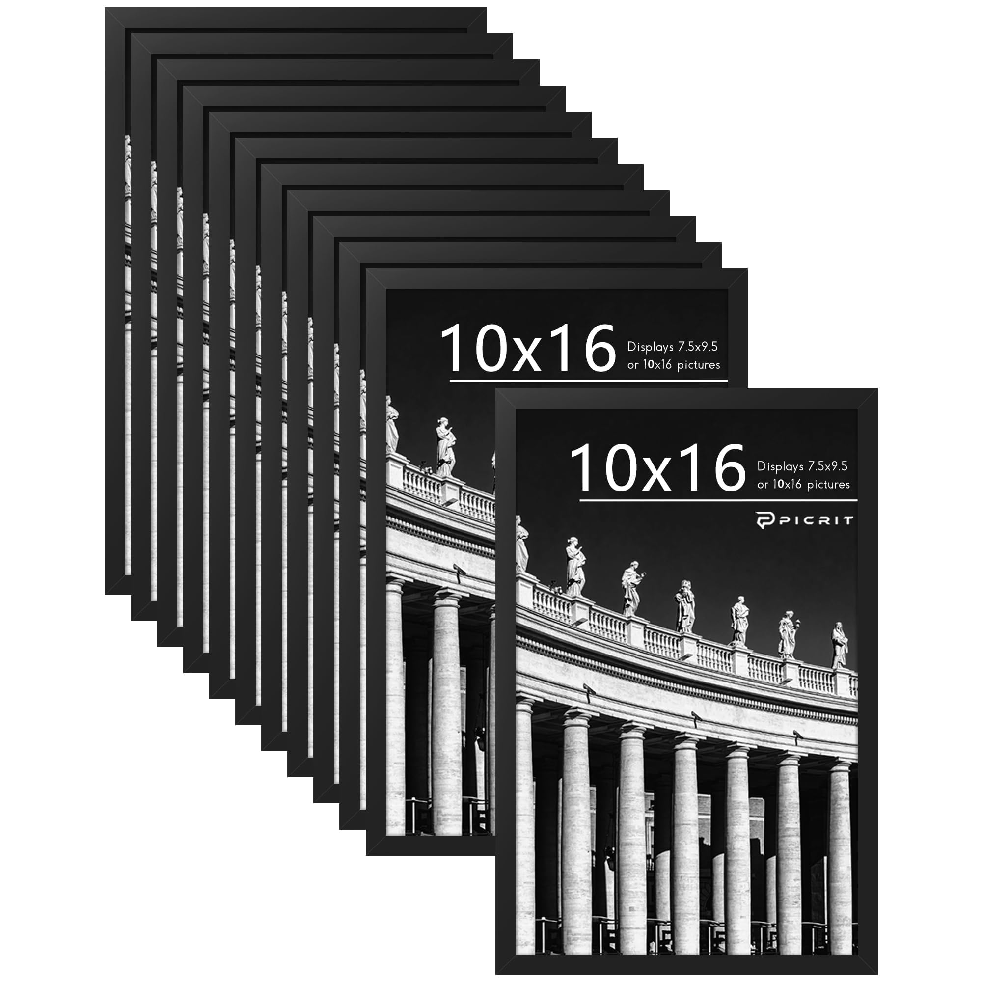 Picrit 8x10 Picture Frame Set of 12, Display 5x7 with Mat or 8x10 without Mat, Photo Frames for Wall Mounting or Table Top Display, Black