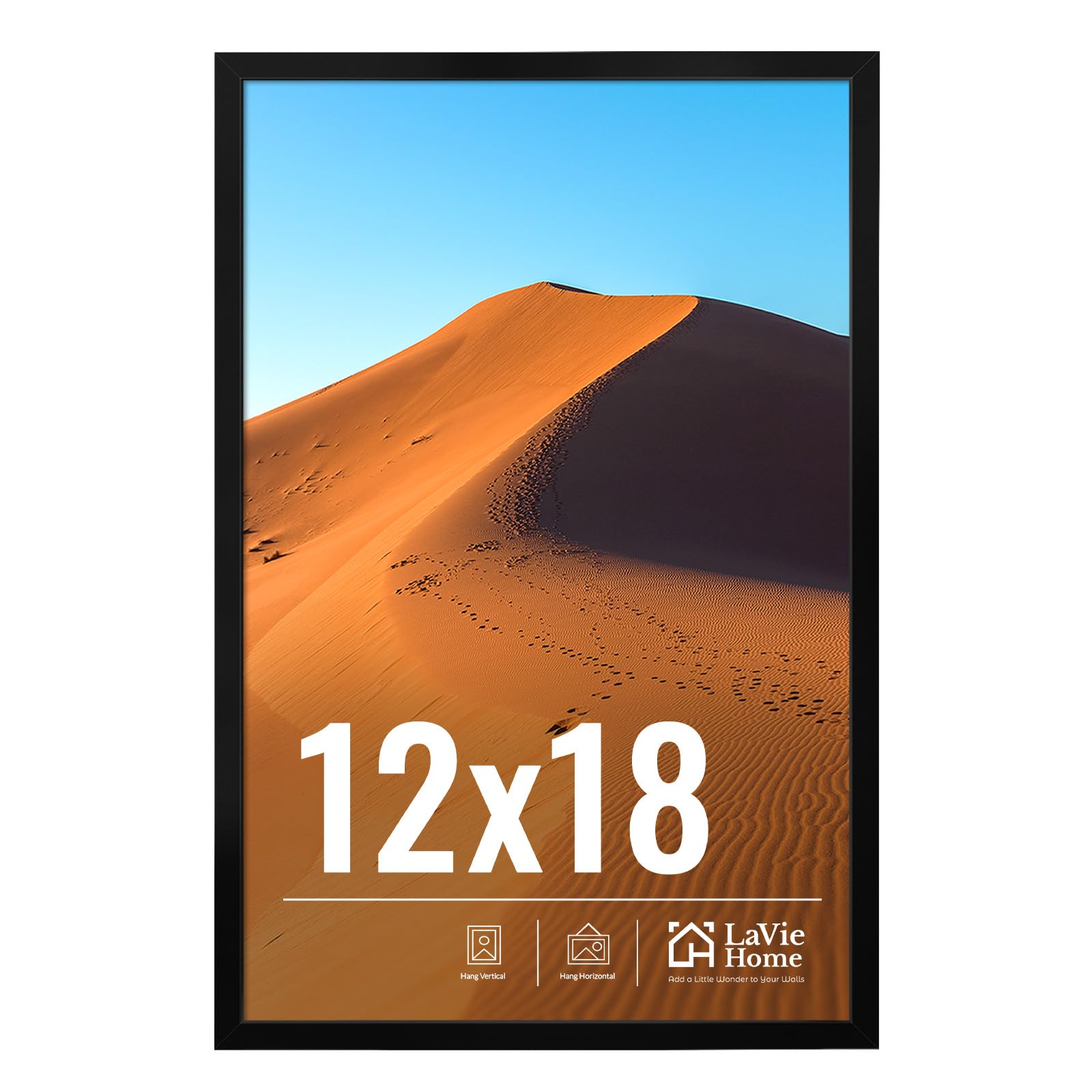 LaVie Home 11x14 Picture Frame for Wall Display, 11 x 14 Black Picture Frame with HD Plexiglas, 11 by 14 Poster Frame 1 Pack, Display Frame for Vertical or Horizontal, Classic Collection