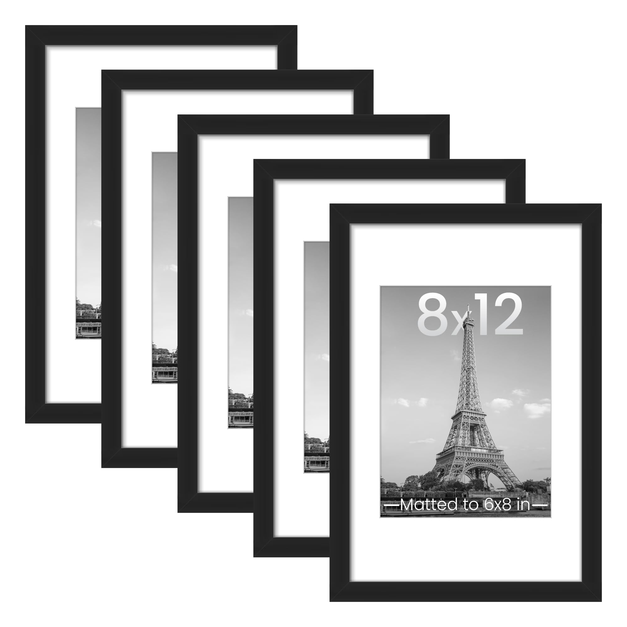 upsimples 8x10 Picture Frame Set of 5, Display Pictures 5x7 with Mat or 8 x 10 Without, Wall Gallery Photo Frames, Black