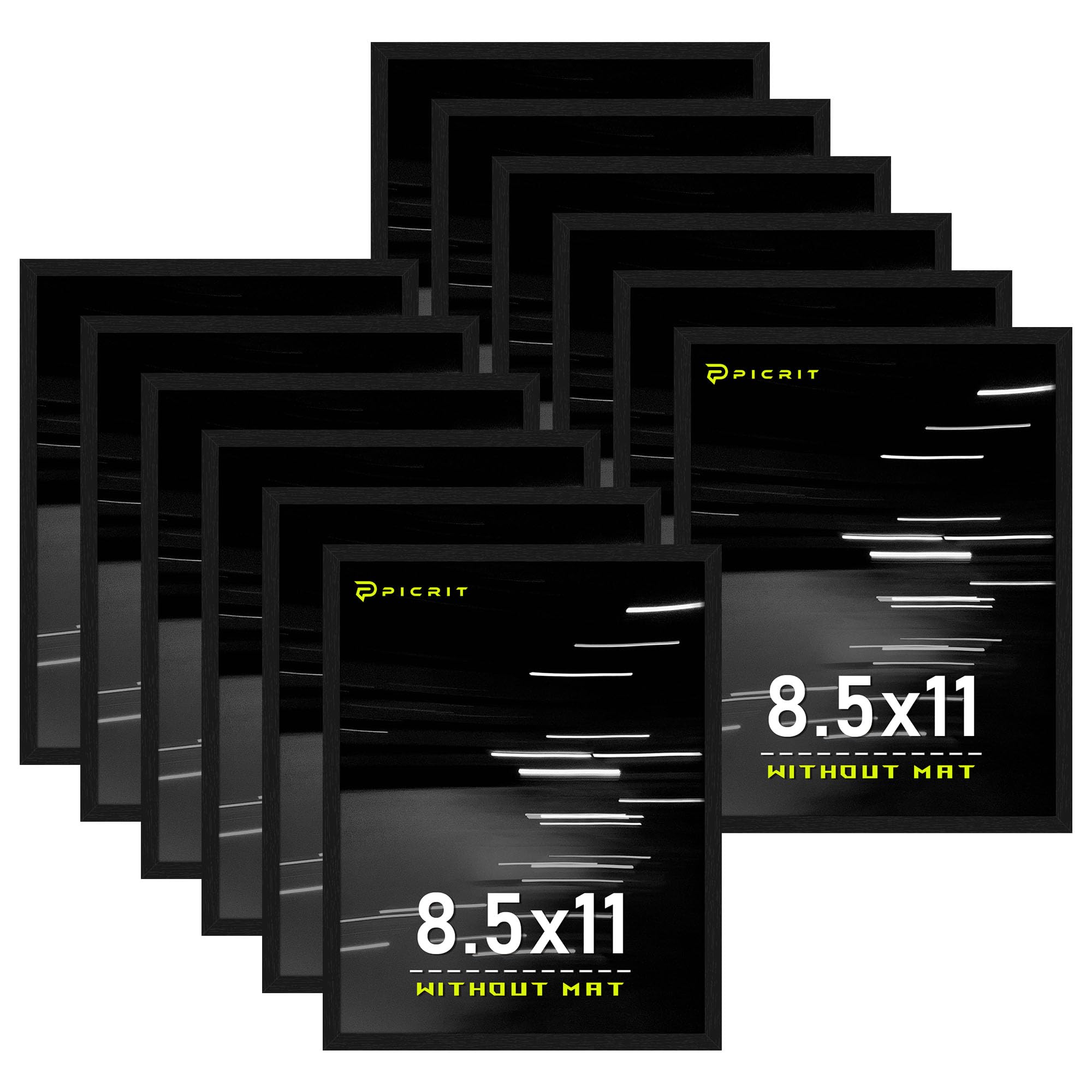 Picrit 8x10 Picture Frame Set of 12, Display 5x7 with Mat or 8x10 without Mat, Photo Frames for Wall Mounting or Table Top Display, Black
