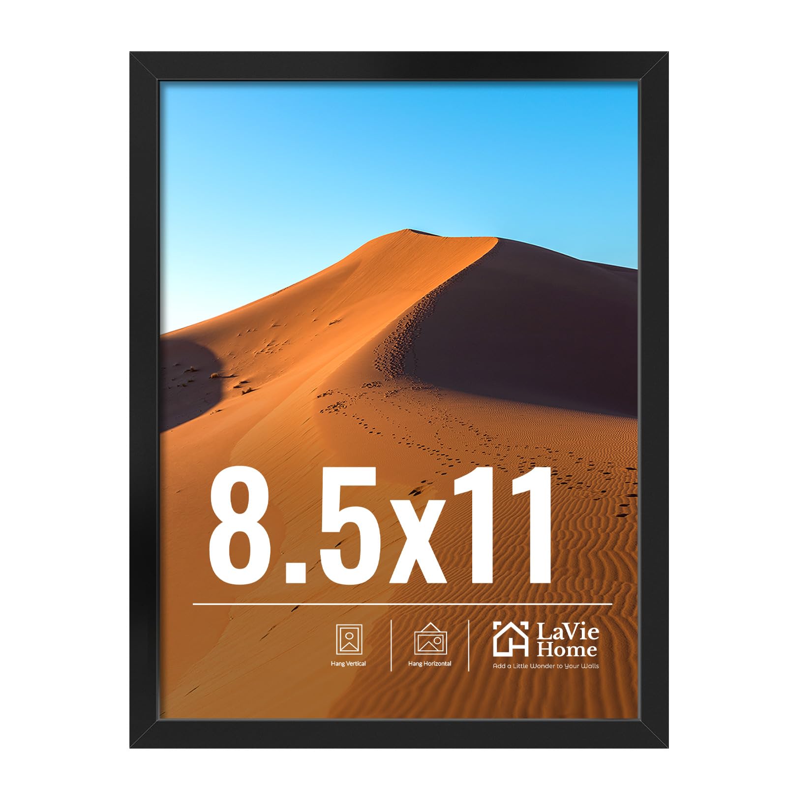 LaVie Home 11x14 Picture Frame for Wall Display, 11 x 14 Black Picture Frame with HD Plexiglas, 11 by 14 Poster Frame 1 Pack, Display Frame for Vertical or Horizontal, Classic Collection