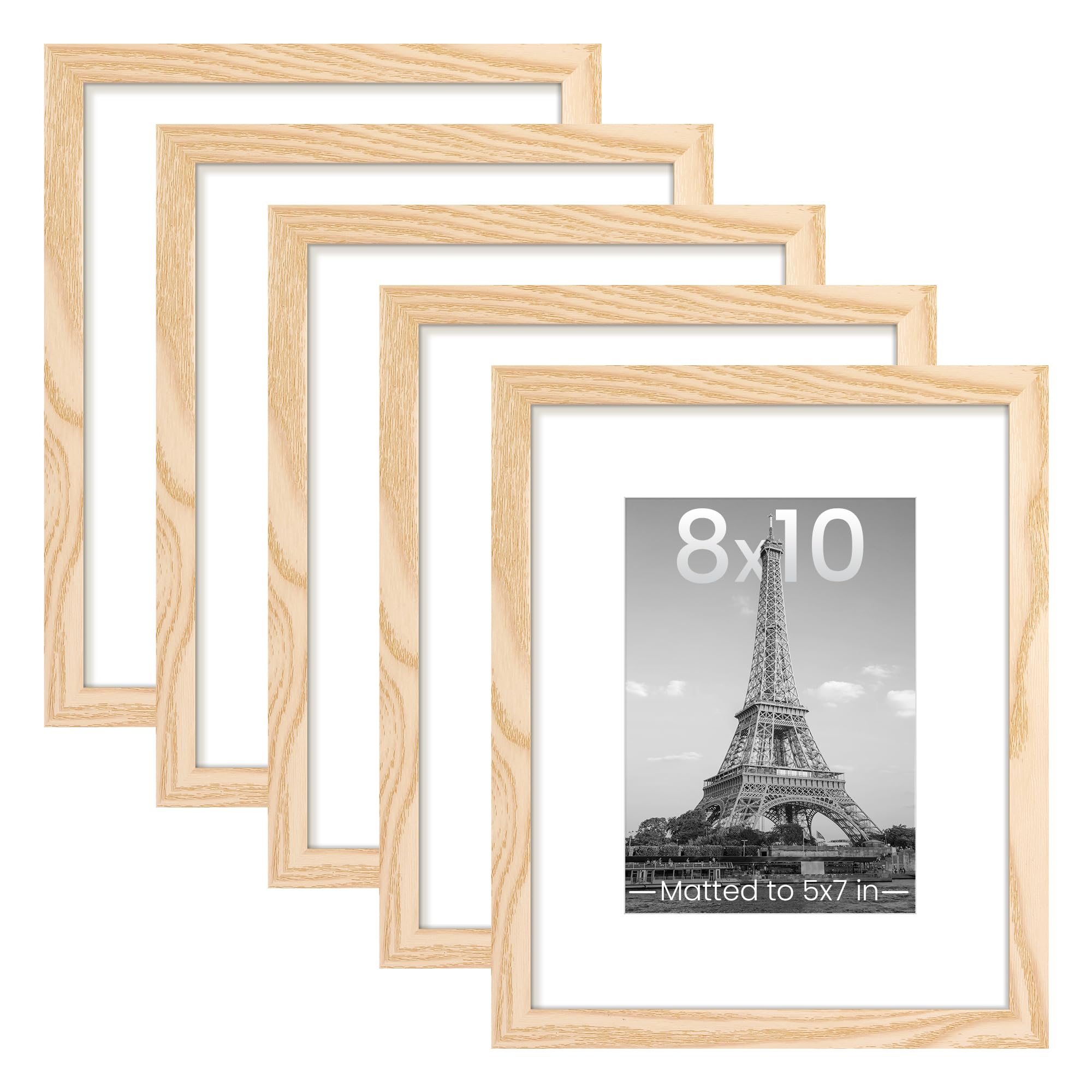 upsimples 8.5x11 Picture Frame Set of 5, Display Pictures 6x8 with Mat or 8.5 by 11 Without, Wall Gallery Photo Frames, Black