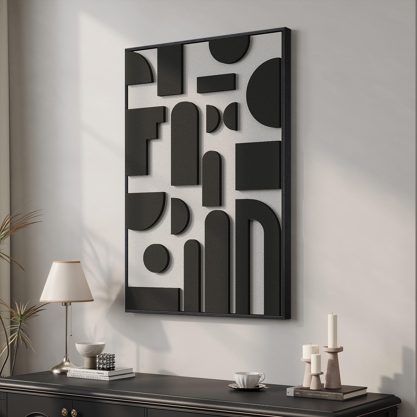 Large 3D Textured Framed Blue and White Abstract Wall Art for Living Room, 3 Piece Modern Artwork for Walls, Minimalist Navy Blue Geometric Paintings for Hallway, Stair, Office Wall Decor 24x36 In