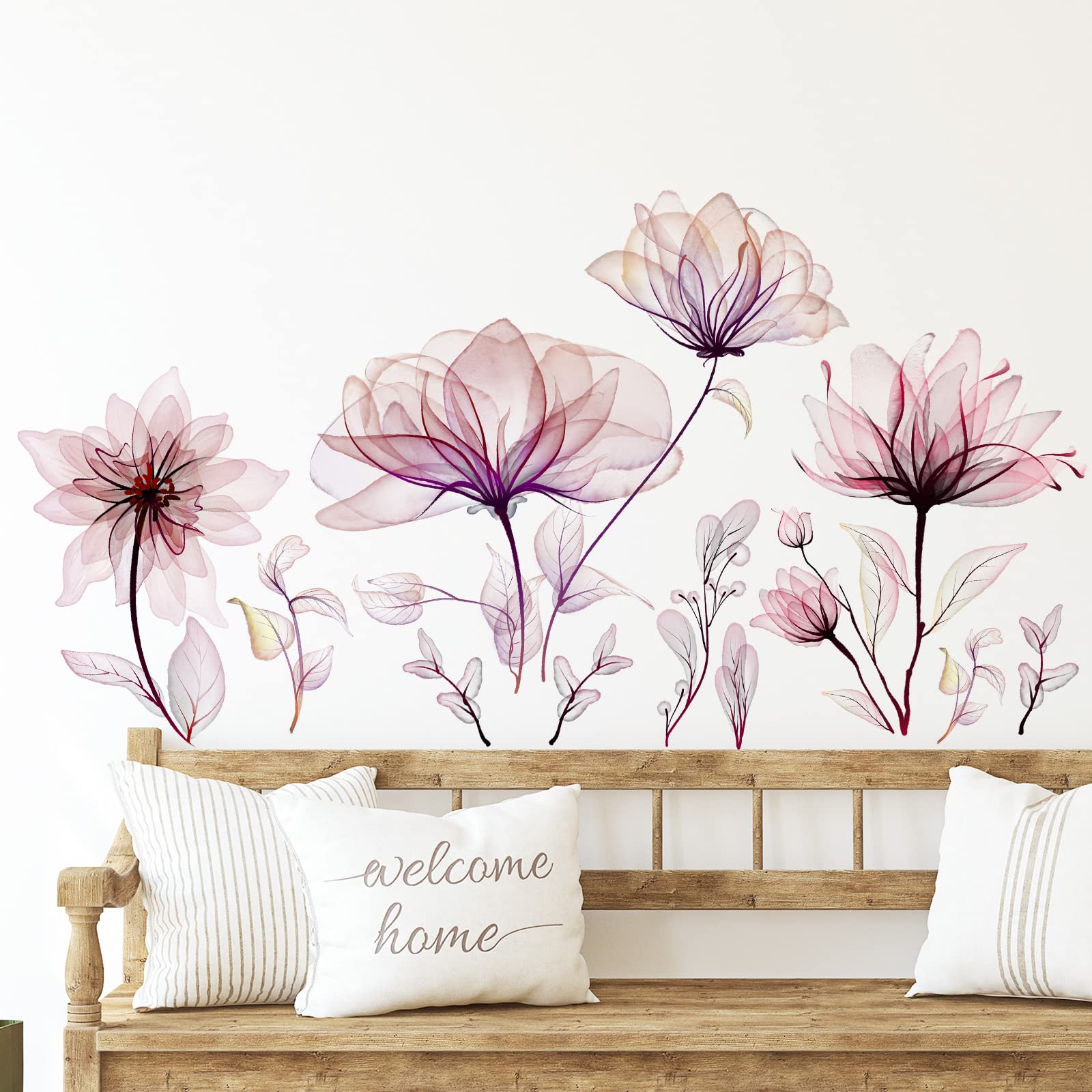 Zonon 6 Pcs Flowers Wall Decals Stickers Vinyl Removable Peel and Stick Colorful Dragonflies Floral Wall Murals Decor for Bedroom Living Room Nursery(Beautiful)