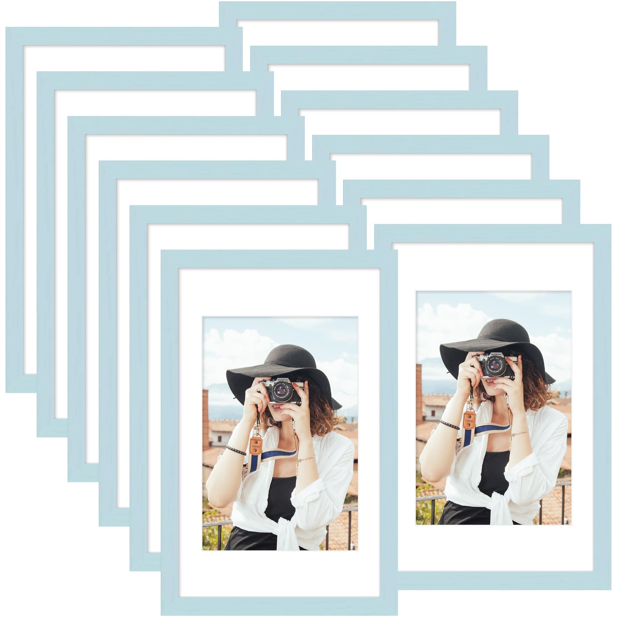 Picrit 8x10 Picture Frame Set of 12, Display 5x7 with Mat or 8x10 without Mat, Photo Frames for Wall Mounting or Table Top Display, Black