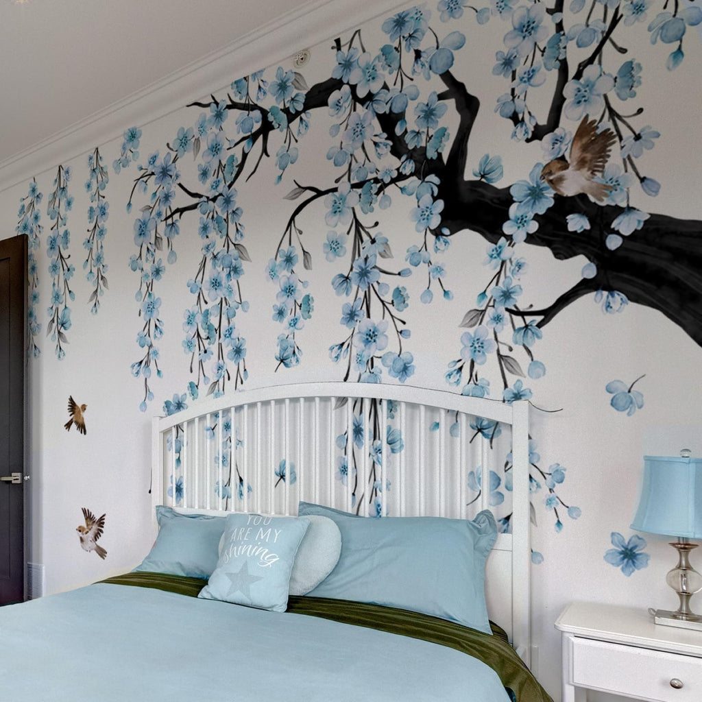 Lilac Wall Decoration Large Green Tree Wall Stickers, 3 Sheets Hanging Vine Tree Wall Decals Peel and Stick Leaves Branch Wall Murals Decor for Living Room Bedroom (Green, 11.8 * 35.4inch)