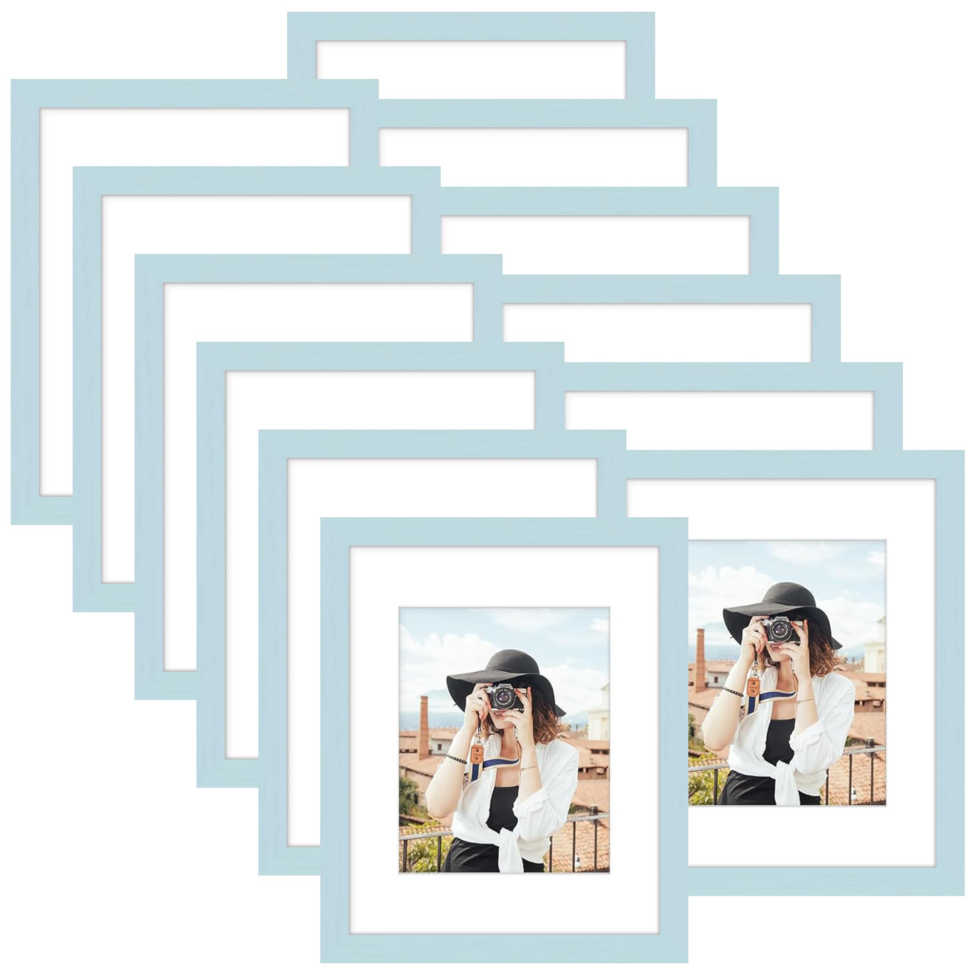 Picrit 8x10 Picture Frame Set of 12, Display 5x7 with Mat or 8x10 without Mat, Photo Frames for Wall Mounting or Table Top Display, Black