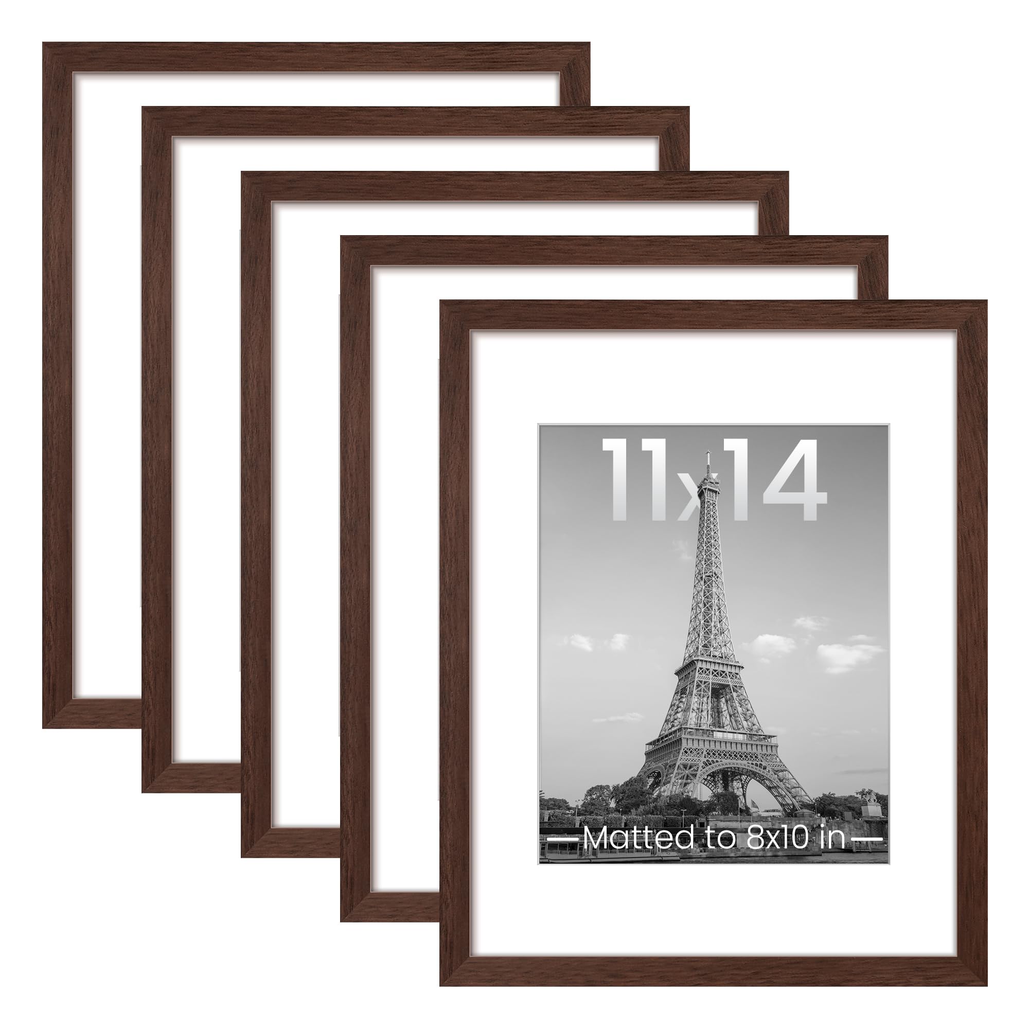 upsimples 8x10 Picture Frame Set of 5, Display Pictures 5x7 with Mat or 8 x 10 Without, Wall Gallery Photo Frames, Black