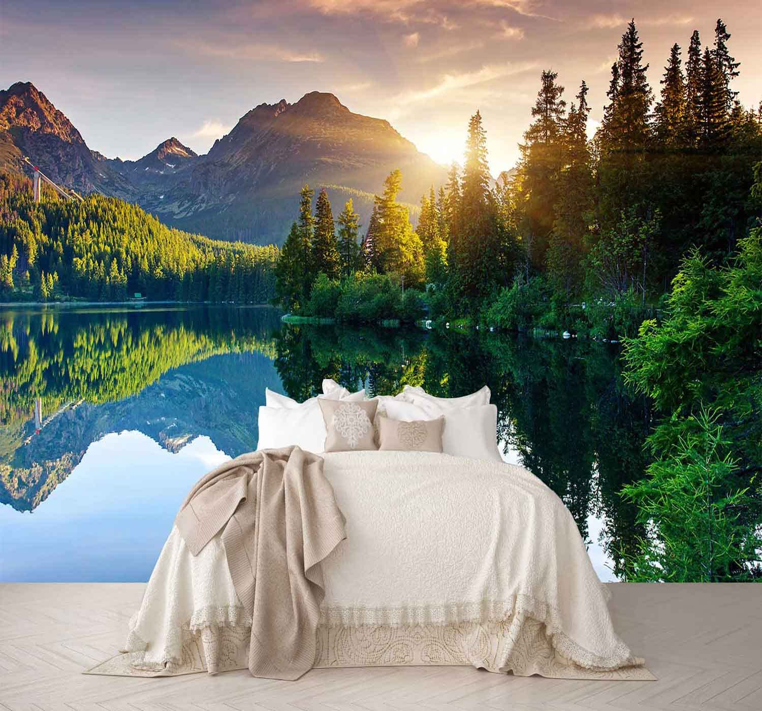 Reyhui Sunshine Forest Mural Wallpaper Landscape Tree Wallpaper Large Nature Scenery Wall Mural for Living Room (not self-Adhesive)