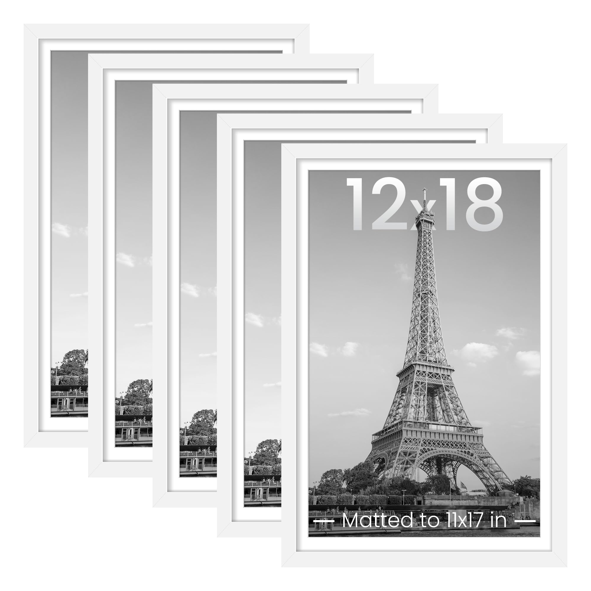 upsimples 8.5x11 Picture Frame Set of 5, Display Pictures 6x8 with Mat or 8.5 by 11 Without, Wall Gallery Photo Frames, Black