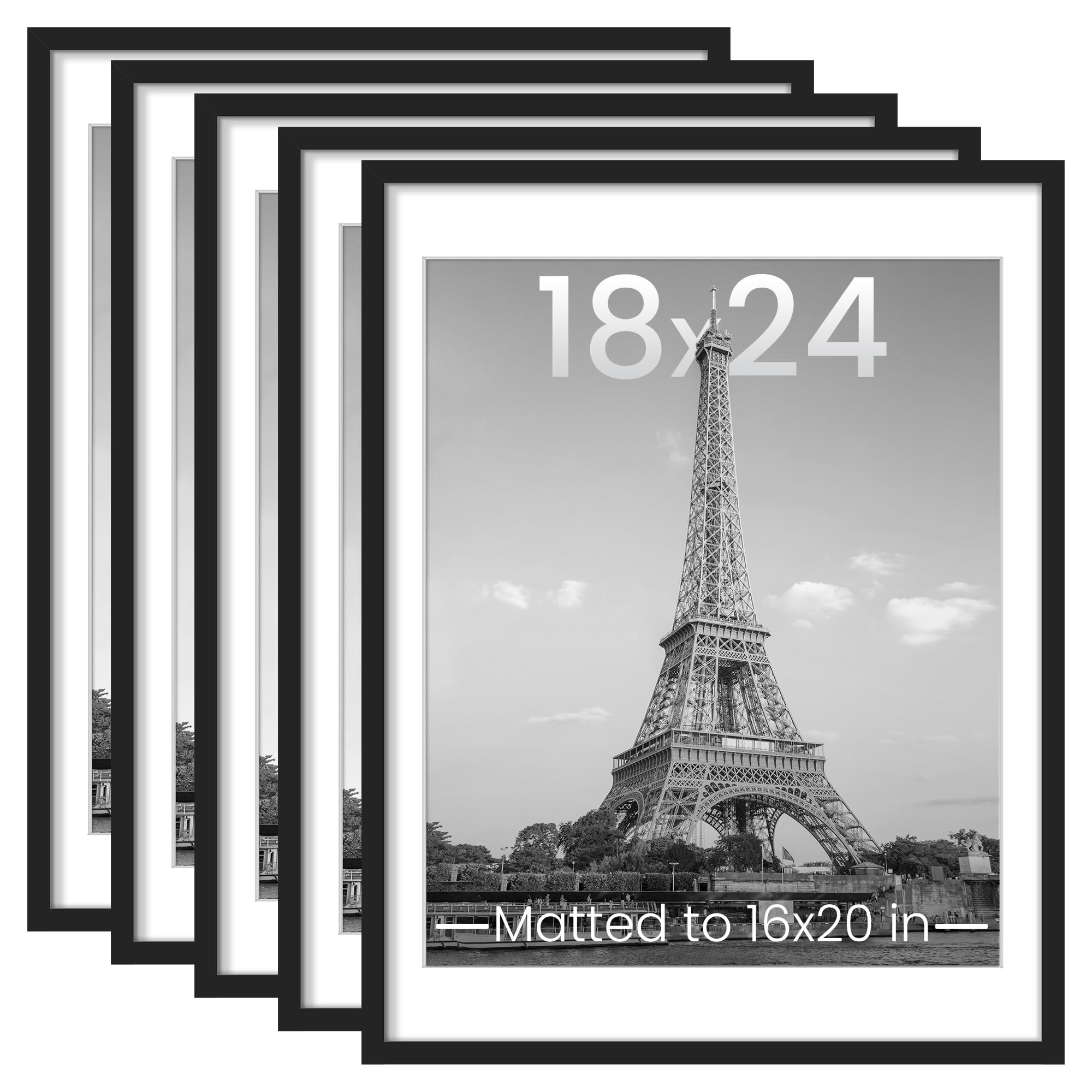 upsimples 8.5x11 Picture Frame Set of 5, Display Pictures 6x8 with Mat or 8.5 by 11 Without, Wall Gallery Photo Frames, Black