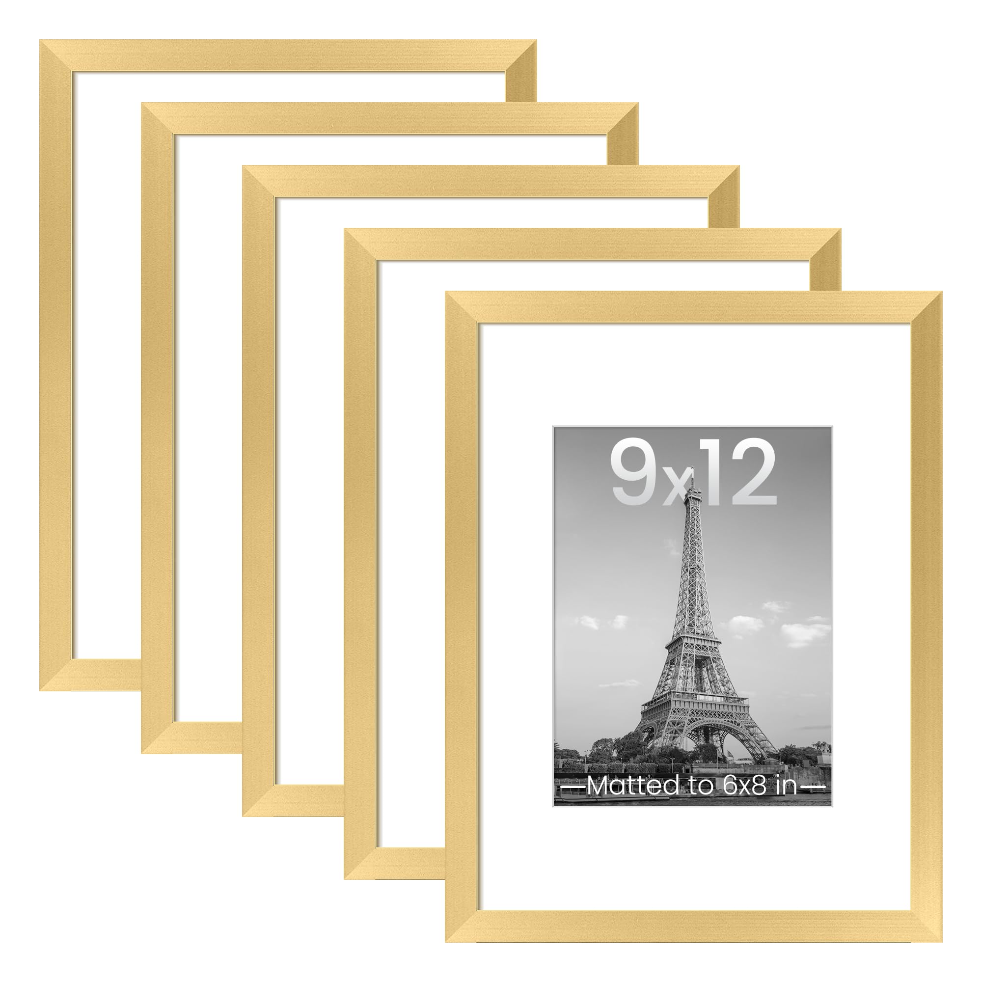 upsimples 8.5x11 Picture Frame Set of 5, Display Pictures 6x8 with Mat or 8.5 by 11 Without, Wall Gallery Photo Frames, Black